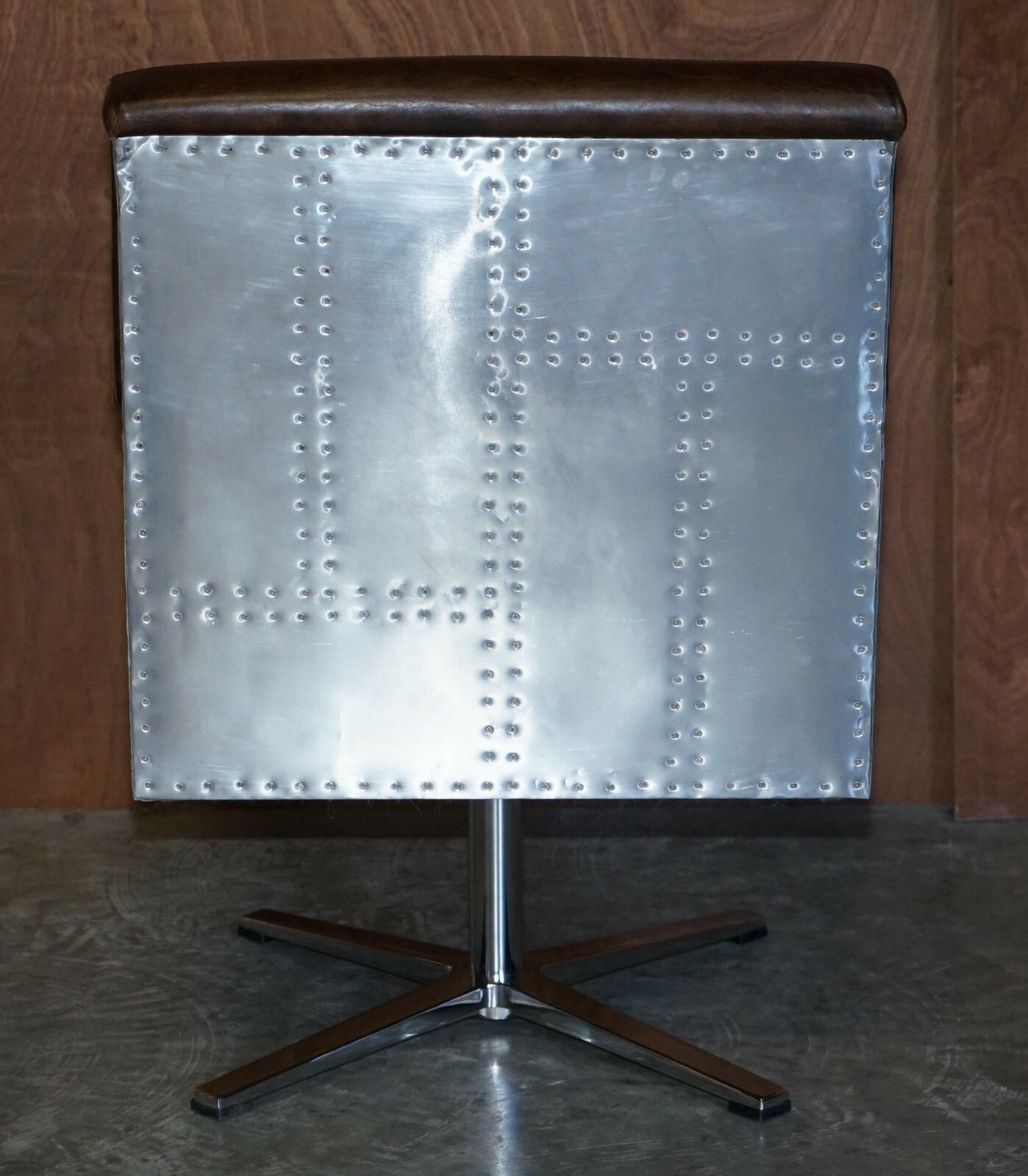900.0 1 Of 2 Hand Dyed Brown Leather Aviator Hammered Metal Swivel Captains Armchairs photo
