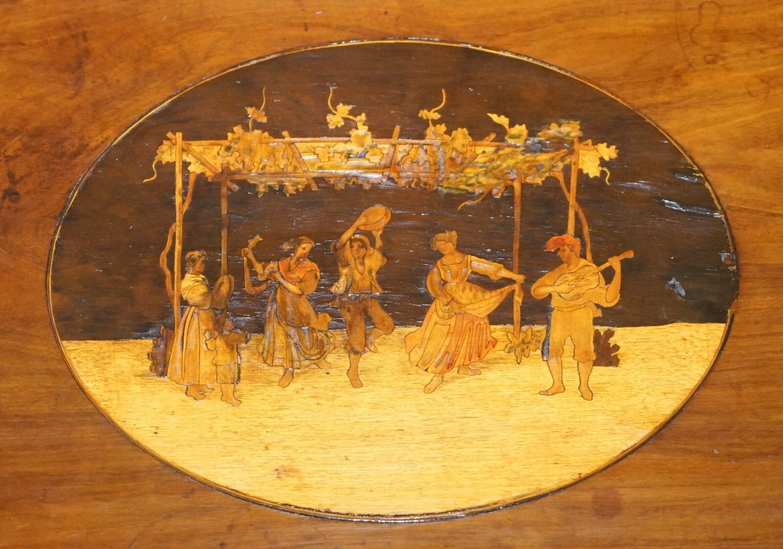 Rare 19th Century Italian Side Lamp Table Marquetry Inlaid Dancers To The Top photo Furniture