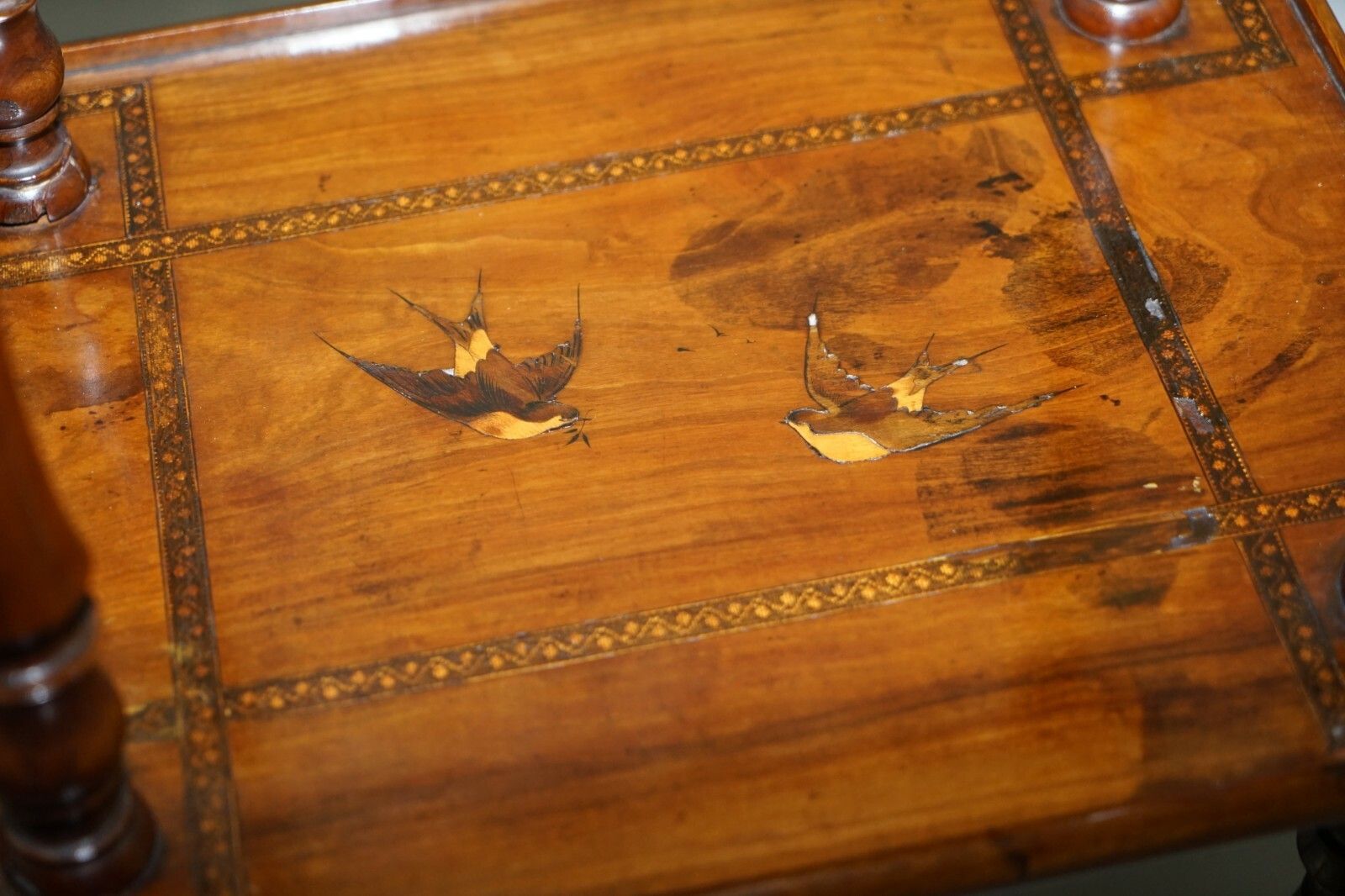 Rare 19th Century Italian Side Lamp Table Marquetry Inlaid Dancers To The Top photo vintage