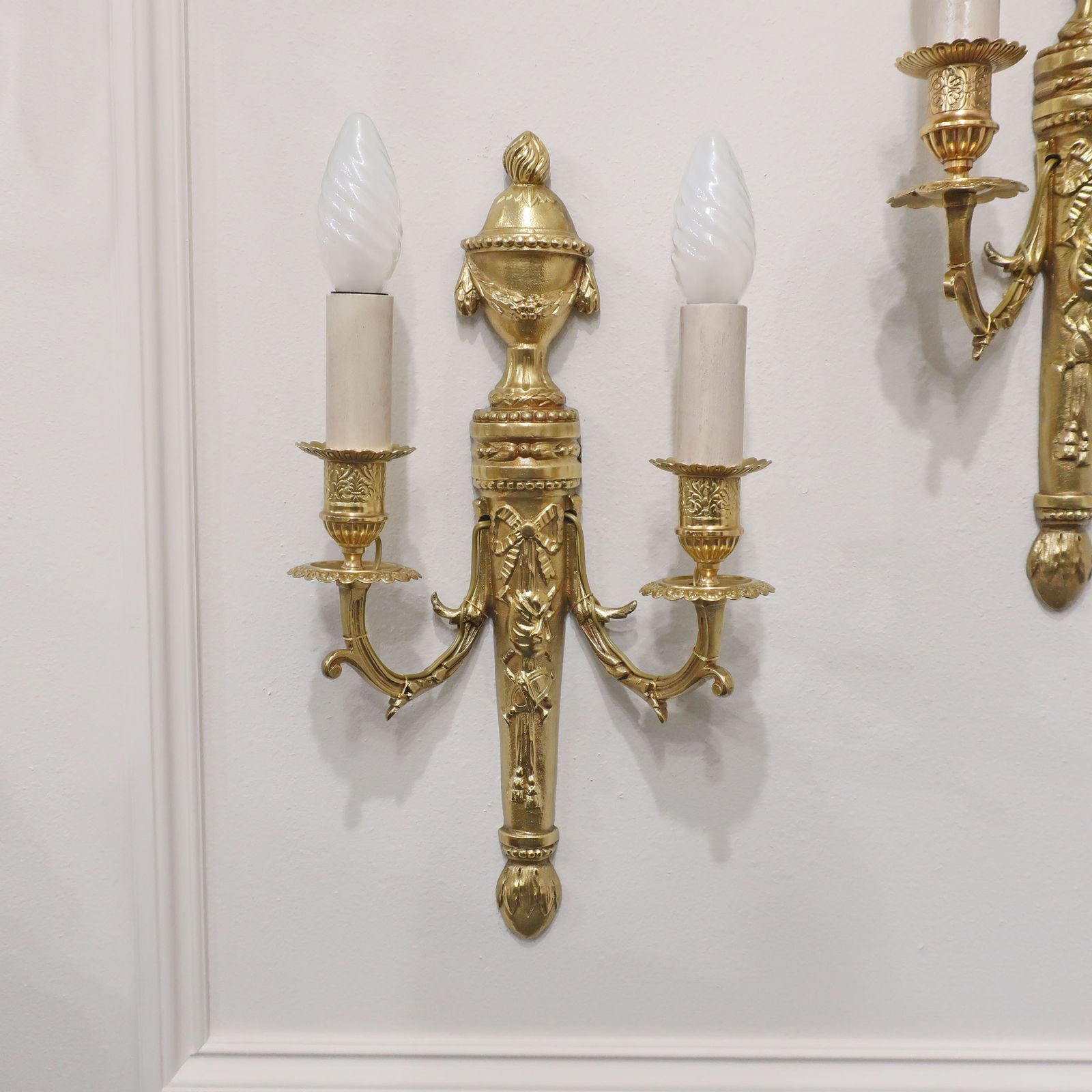 Pair Of French Gilt Bronze Twin Arm Wall Lights By Charles Casier photo for sale