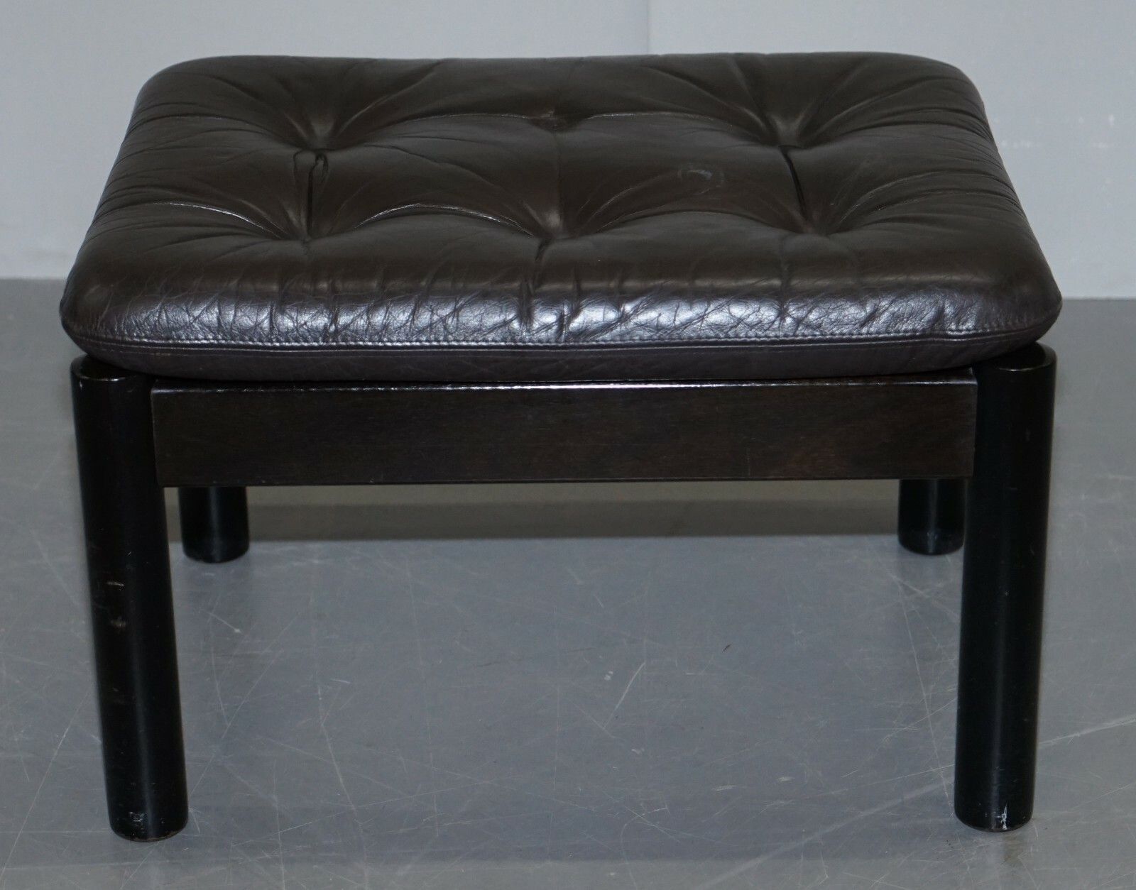 750.0 Lovely Danish Brown Leather Mid Century Modern Armchair & Chesterfield Footstool photo