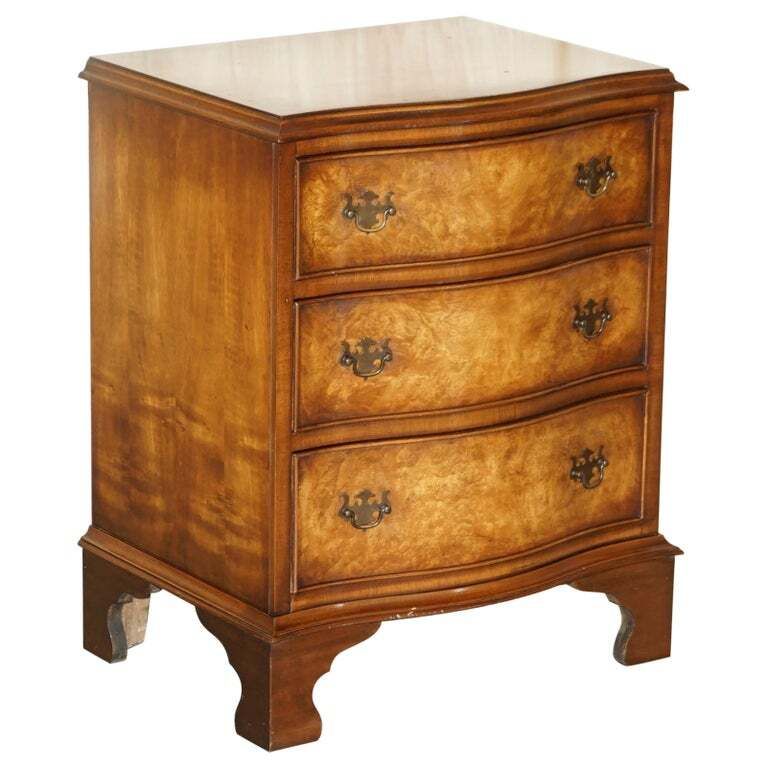 Vintage Burr Walnut Bevan Funnell Serpentine Fronted Side Table Chest Of Drawers