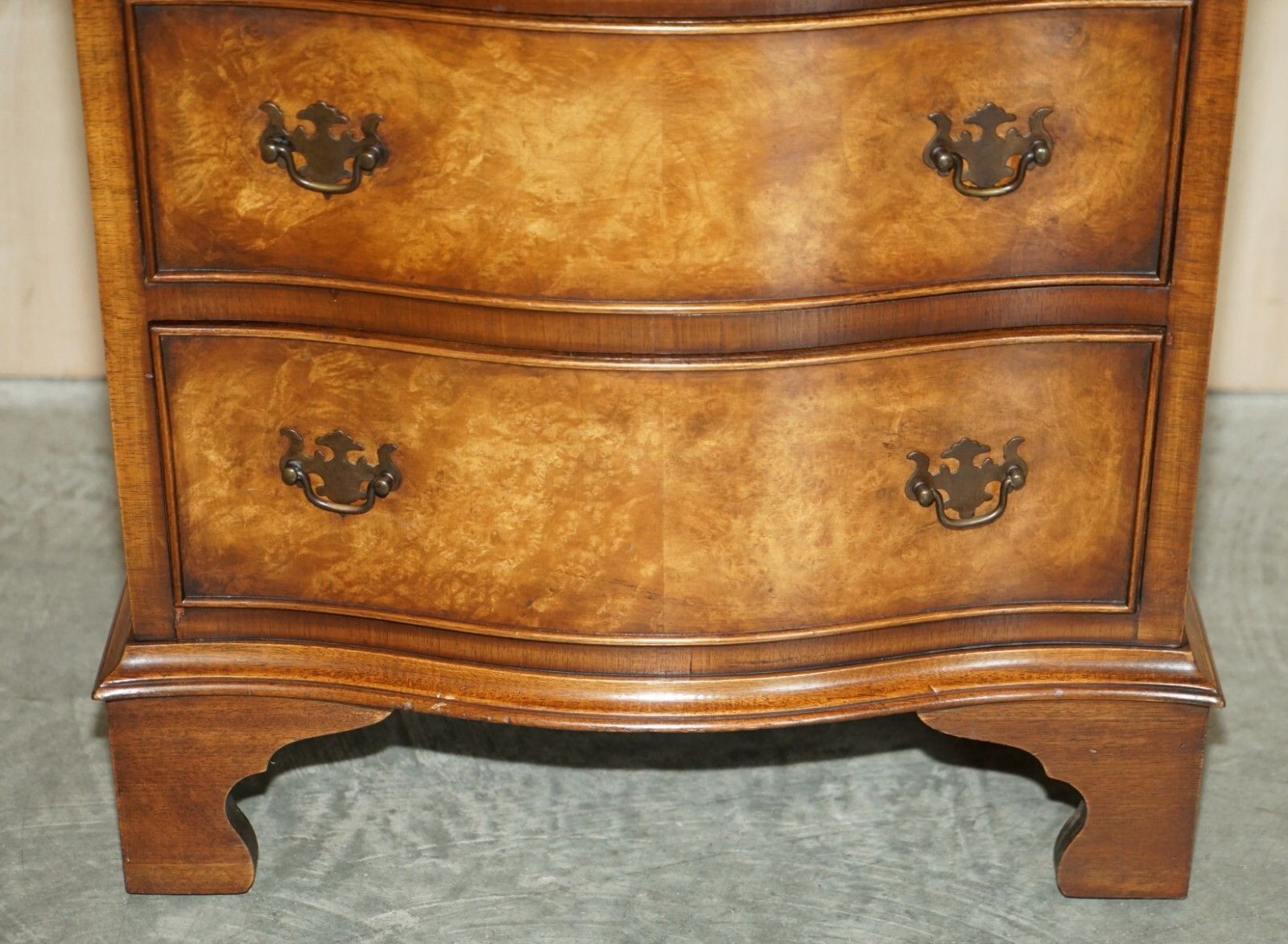 Vintage Burr Walnut Bevan Funnell Serpentine Fronted Side Table Chest Of Drawers photo Furniture