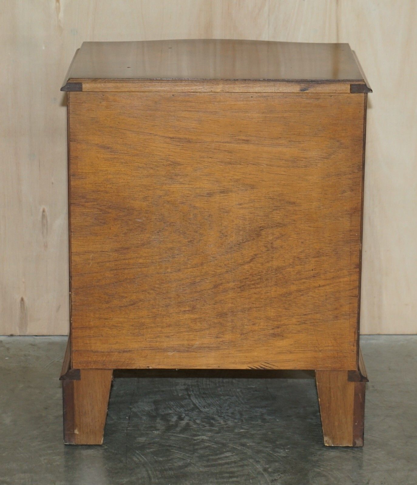 photo for sale Vintage Burr Walnut Bevan Funnell Serpentine Fronted Side Table Chest Of Drawers