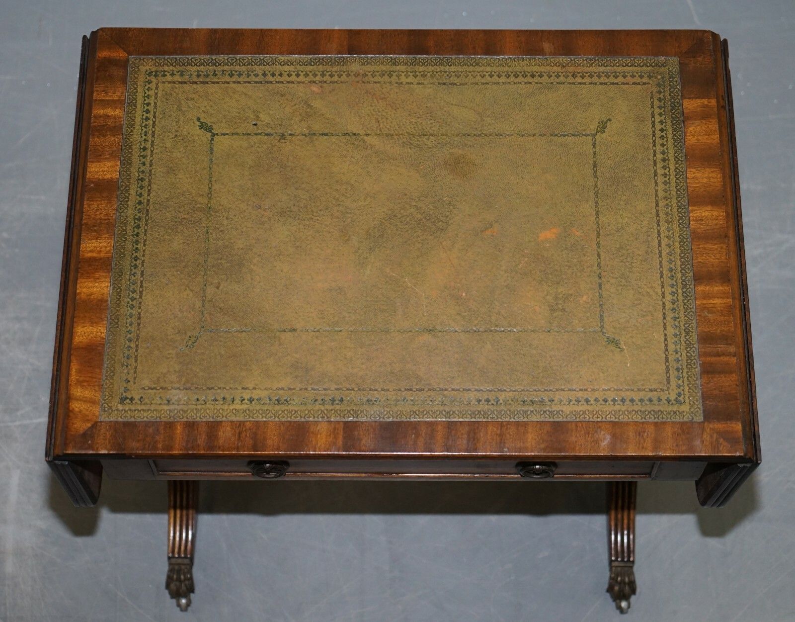 Large Bevan Funnell Green Leather Extending Mahogany Side End Lamp Card Table photo Furniture