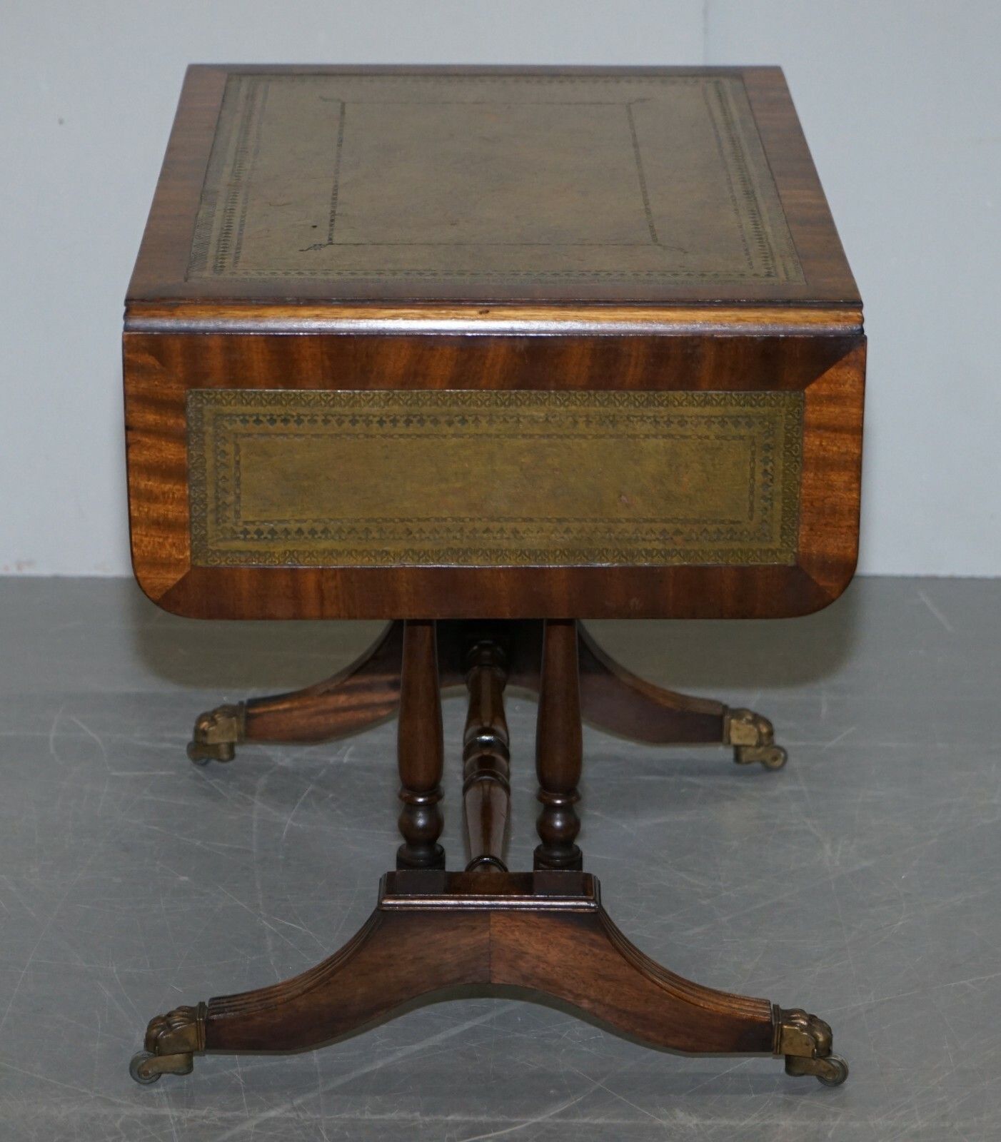 Large Bevan Funnell Green Leather Extending Mahogany Side End Lamp Card Table photo buy