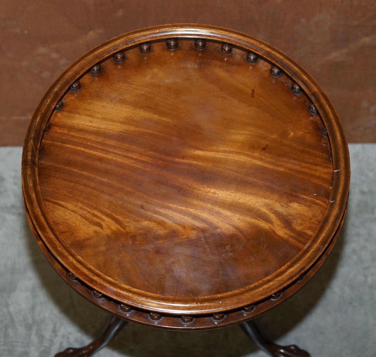 Flamed Mahogany Gallery Rail Side Table With Claw & Ball Feet Regency Style photo Furniture