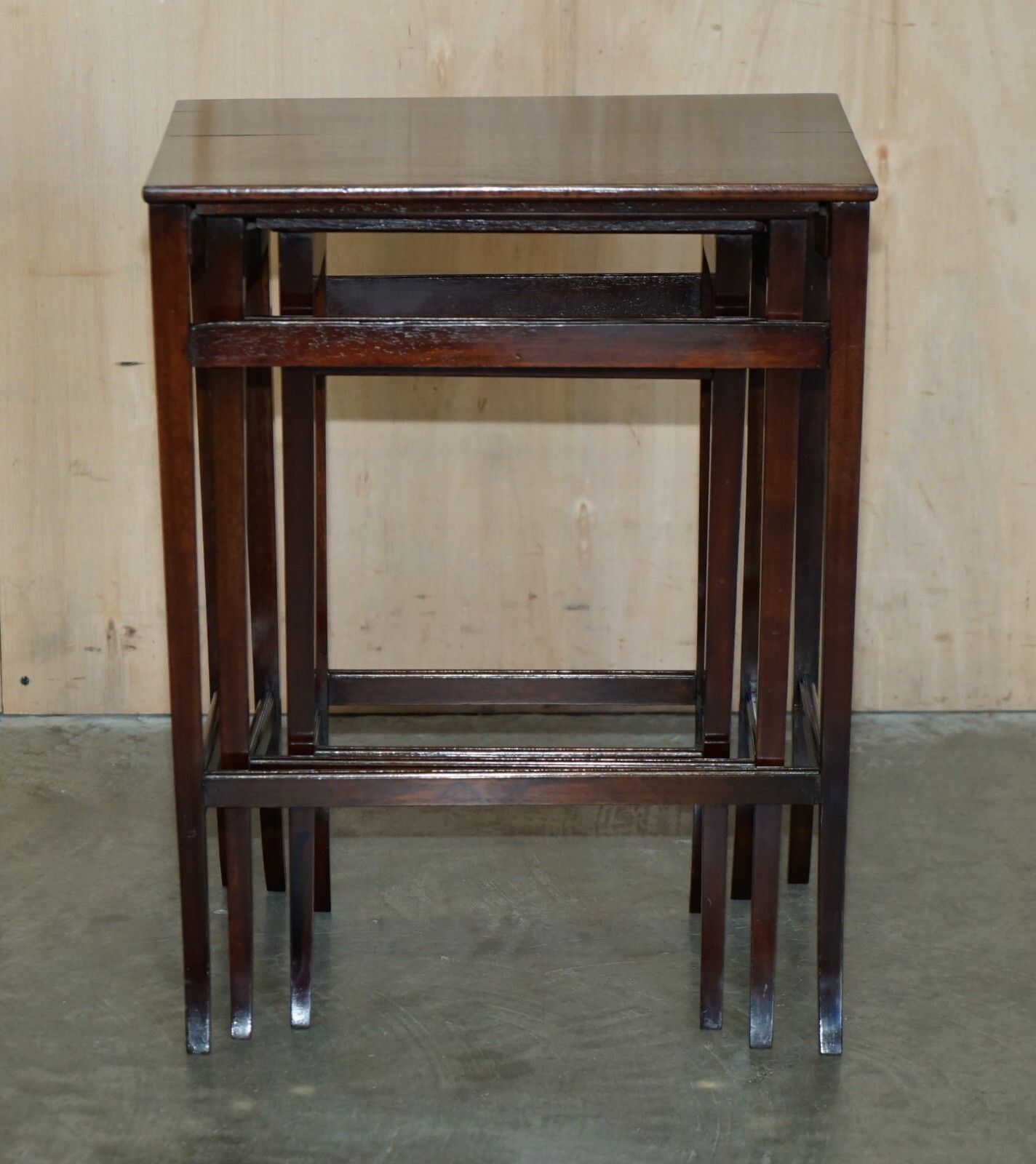 Vintage Circa 1940's English Mahogany Nest Of Three Side End Lamp Wine Tables photo 750.0