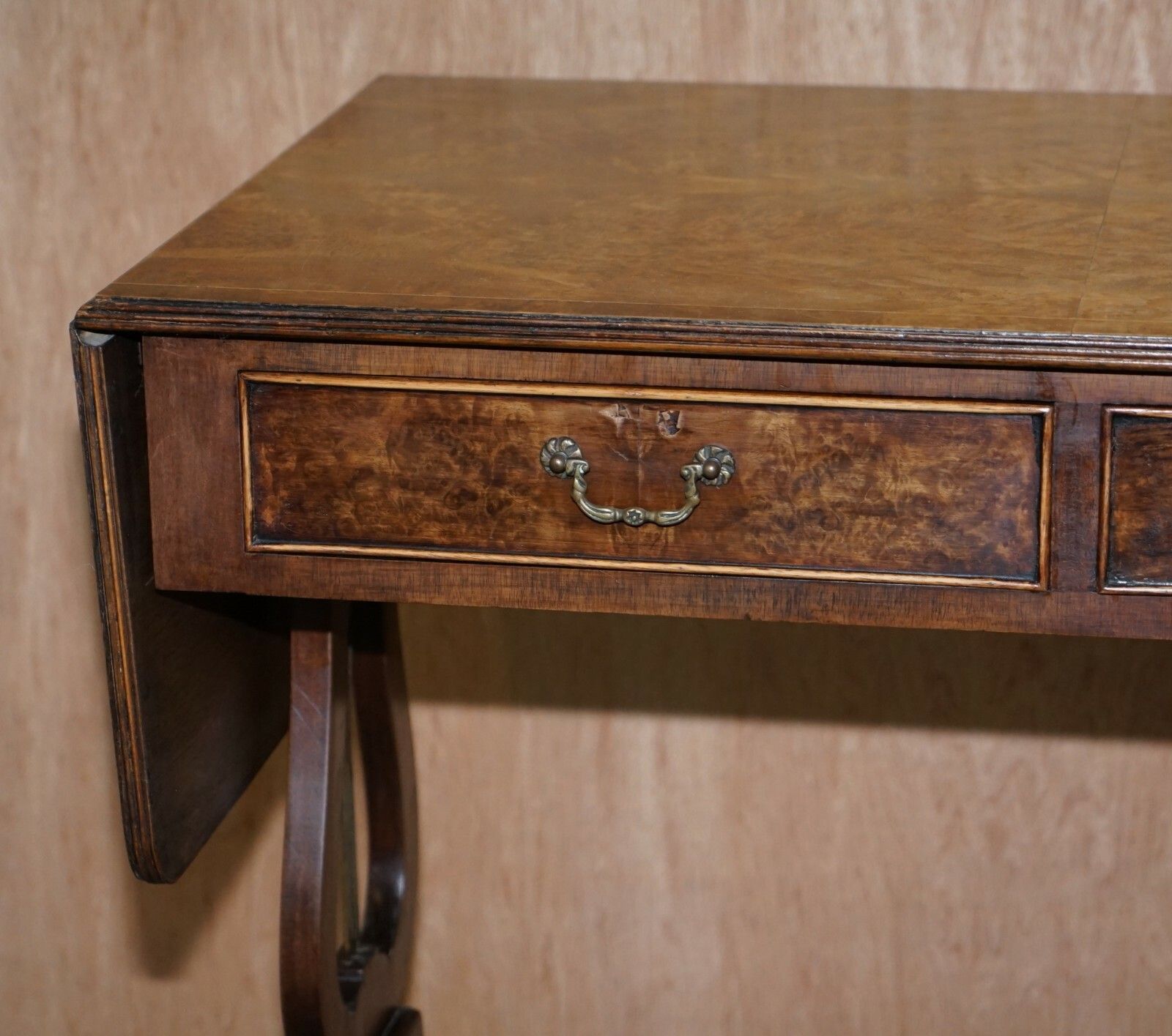 Large Extending Occasional Games Table In Burr Walnut Lion Paw Castors + Drawers photo 750.0