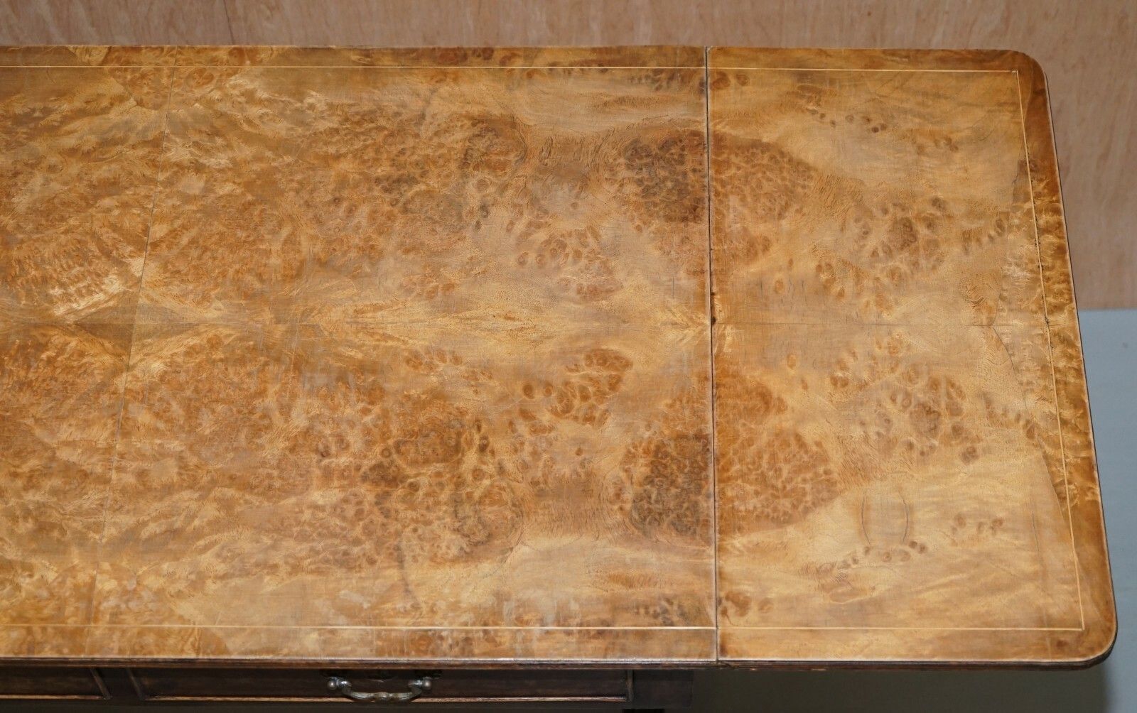 750.0 Large Extending Occasional Games Table In Burr Walnut Lion Paw Castors + Drawers photo
