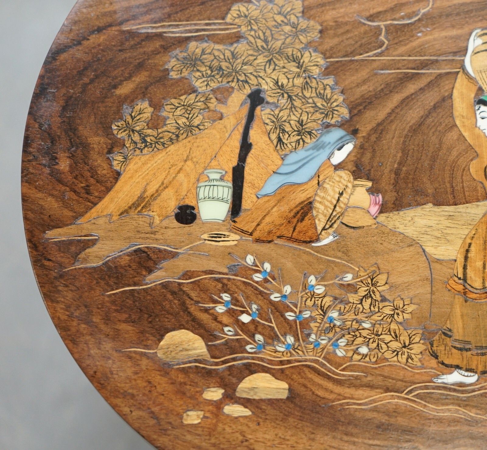 Antique Japanese Shibayama Inlaid Rural Colelcting Water Jug Rosewood Side Table photo 750.0