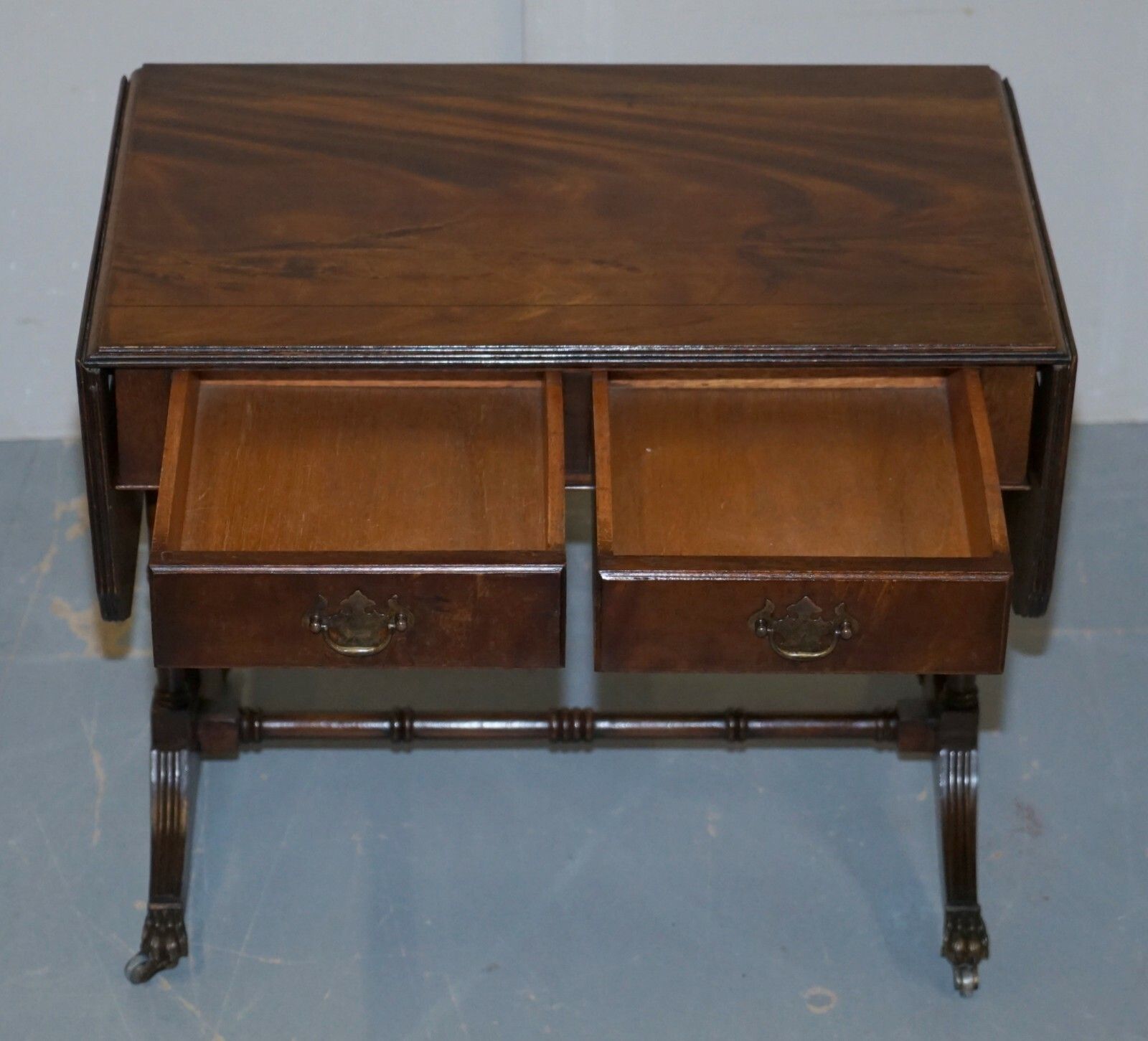 photo for sale Large Bevan Funnell Extending Flamed Mahogany Side End Lamp Card Table Lion Feet