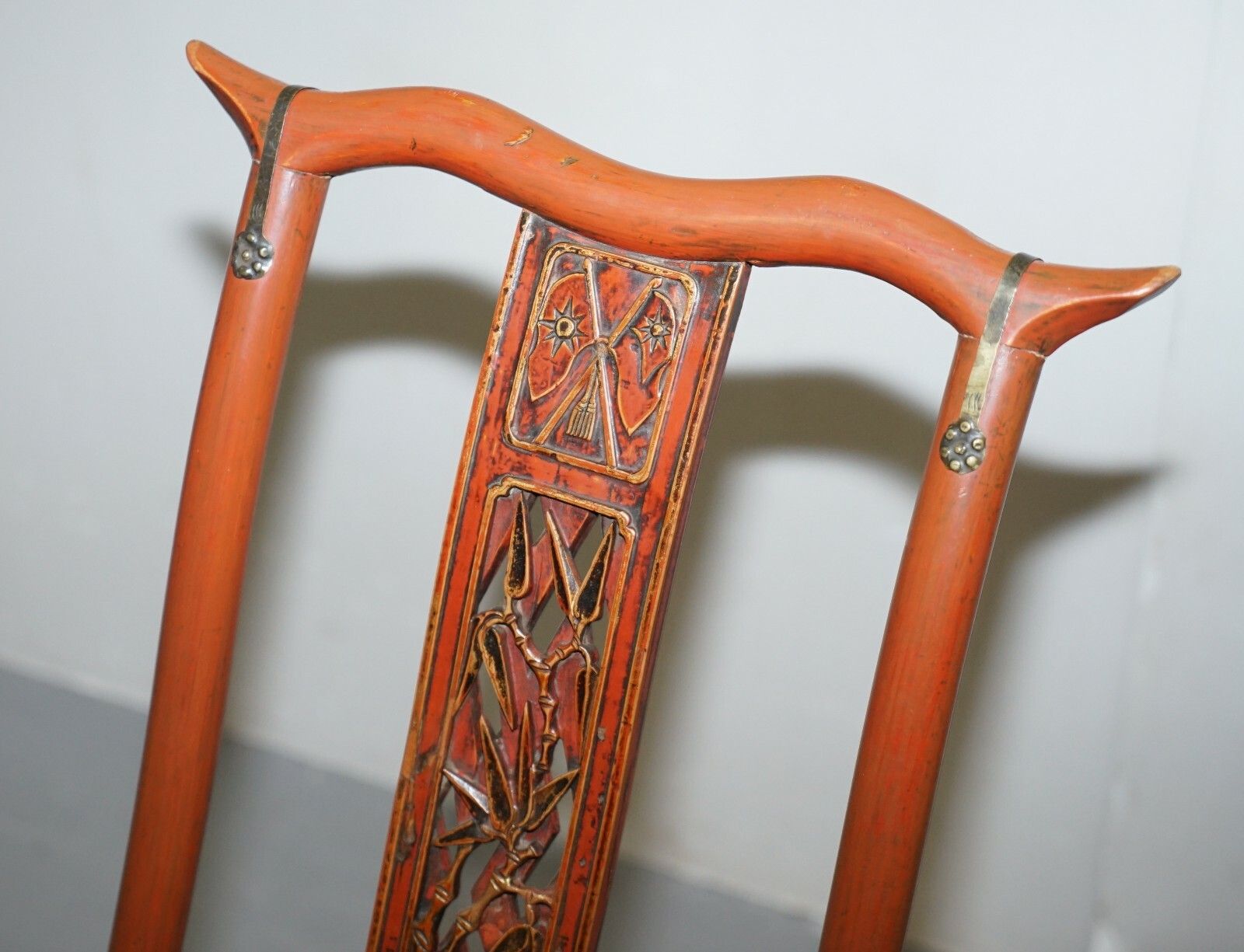 Antique Chinese Circa 1900  1920 Export Folding Occasional Chair Nice Carvings photo Furniture