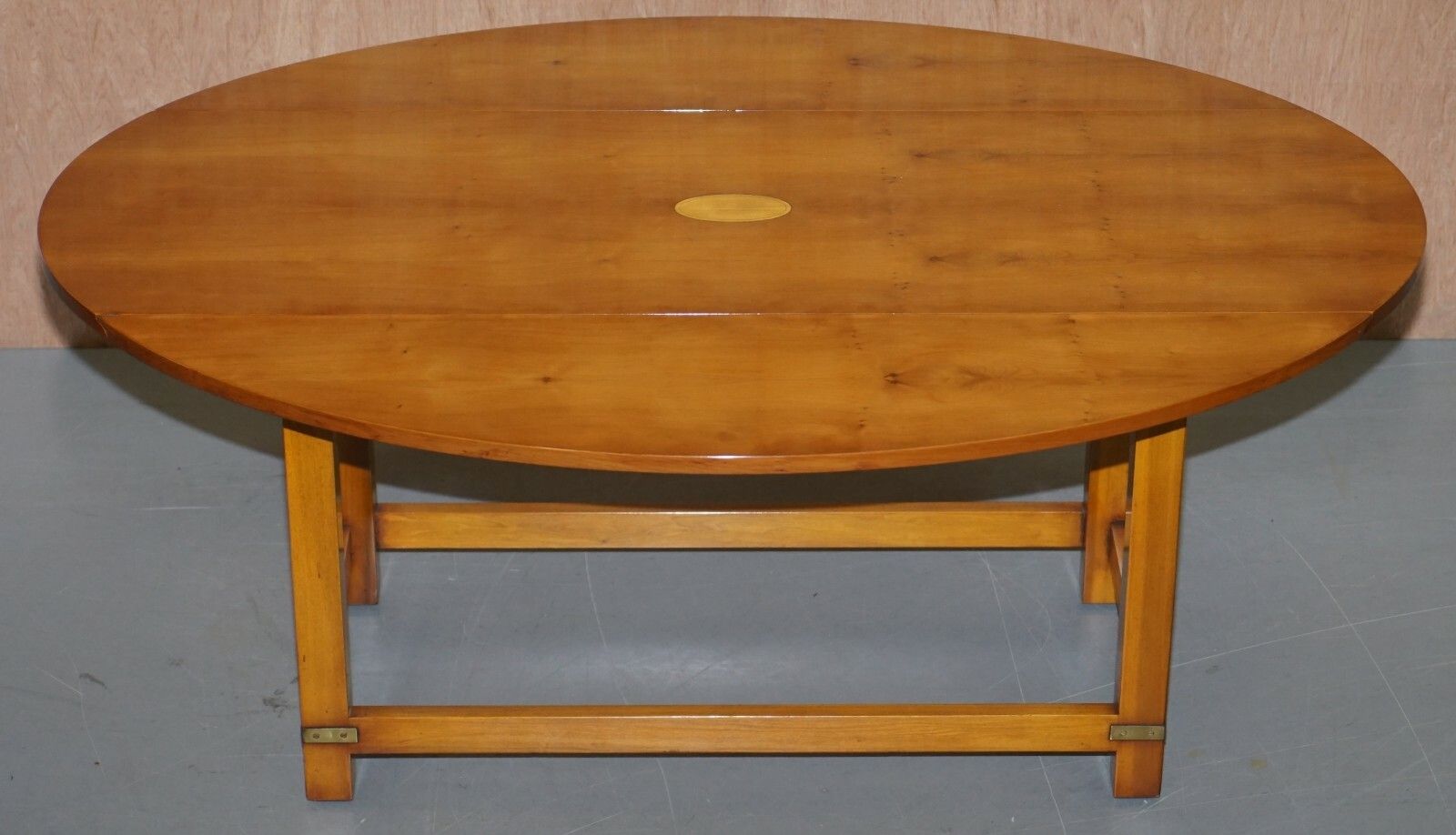 Workshop New Bevan Funnell Burr Yew Wood Extending Oval Campaign Coffee Table photo for sale