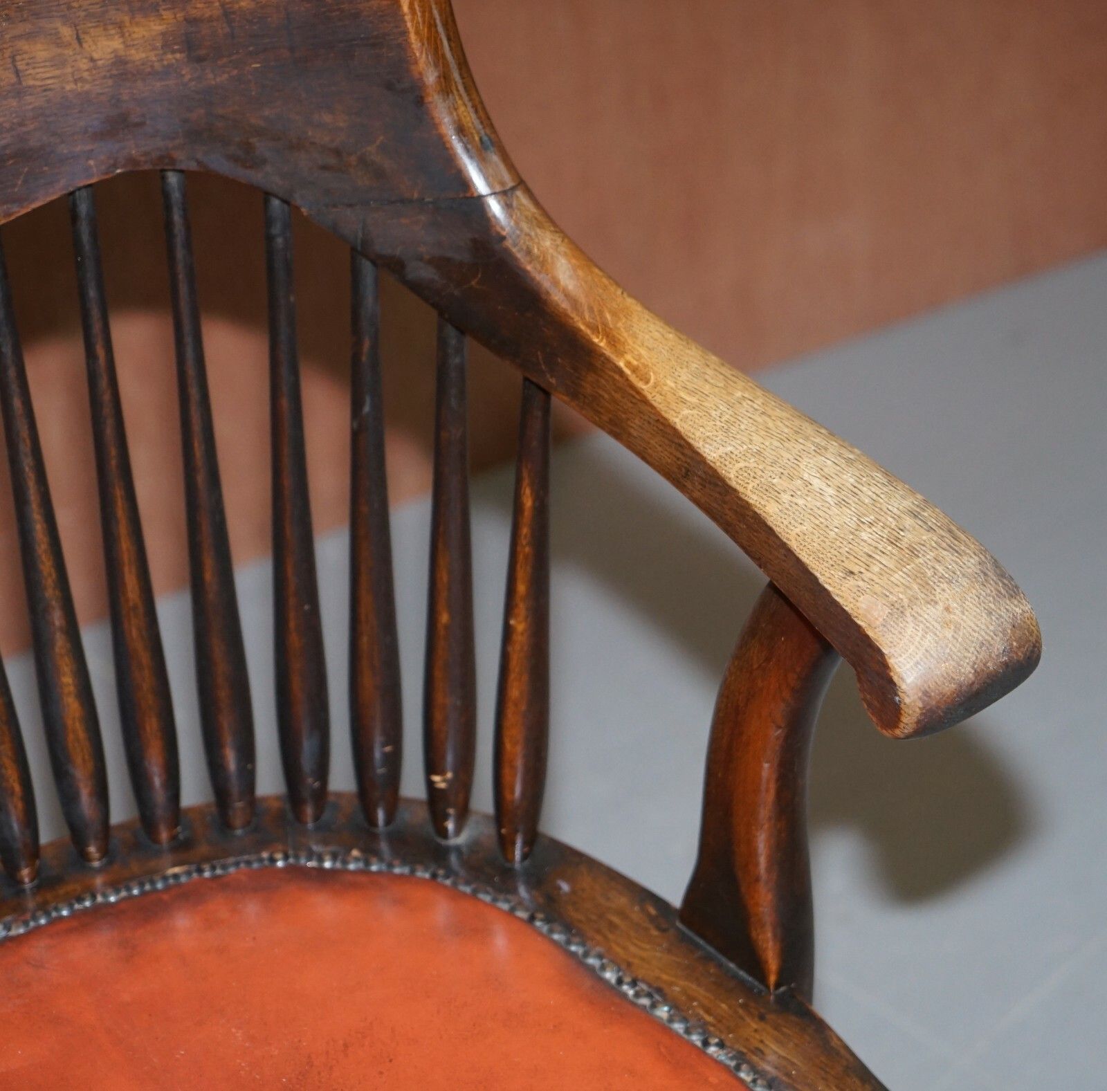 Lovely Antique English Edwardian Ralph Johnson Oak Captains Office Desk Armchair photo buy