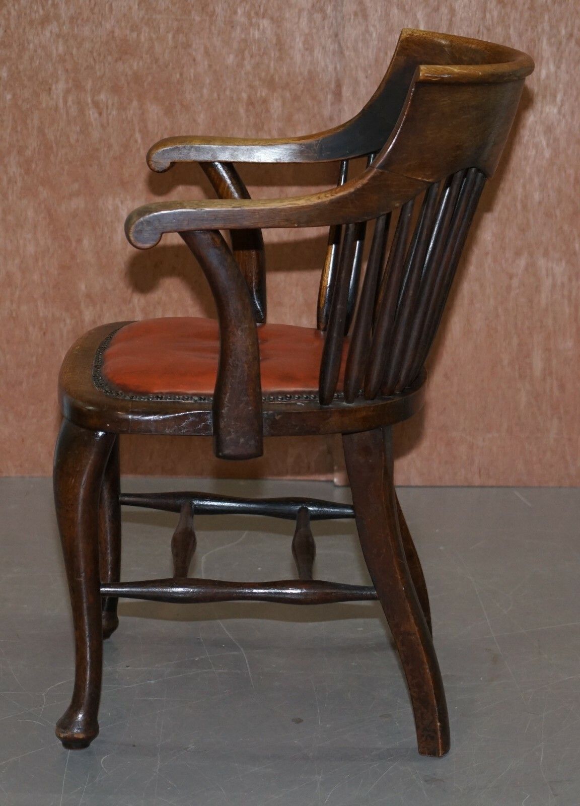 Furniture Lovely Antique English Edwardian Ralph Johnson Oak Captains Office Desk Armchair photo