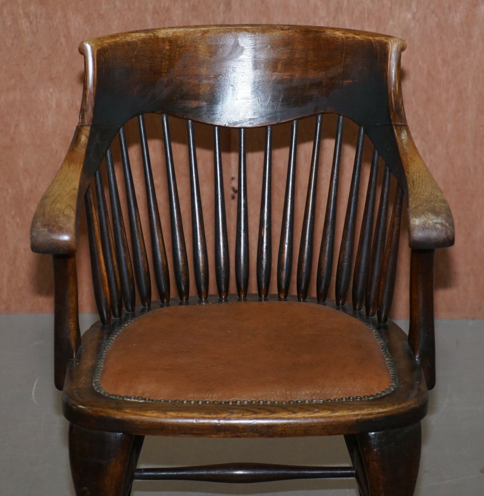 English Edwardian Ralph Johnson Oak Spindle Back Captains Office Desk Armchair photo Furniture