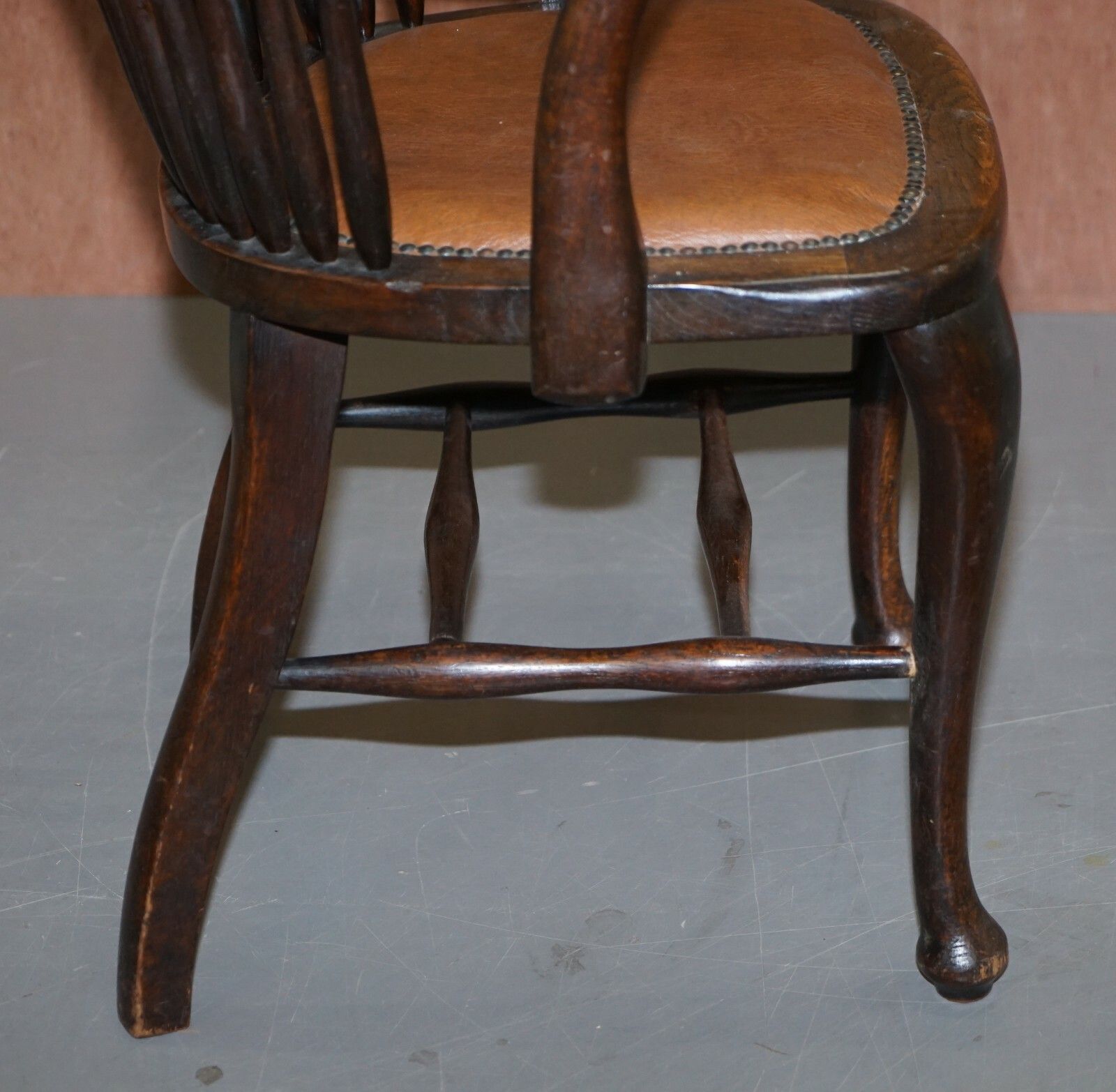photo for sale English Edwardian Ralph Johnson Oak Spindle Back Captains Office Desk Armchair