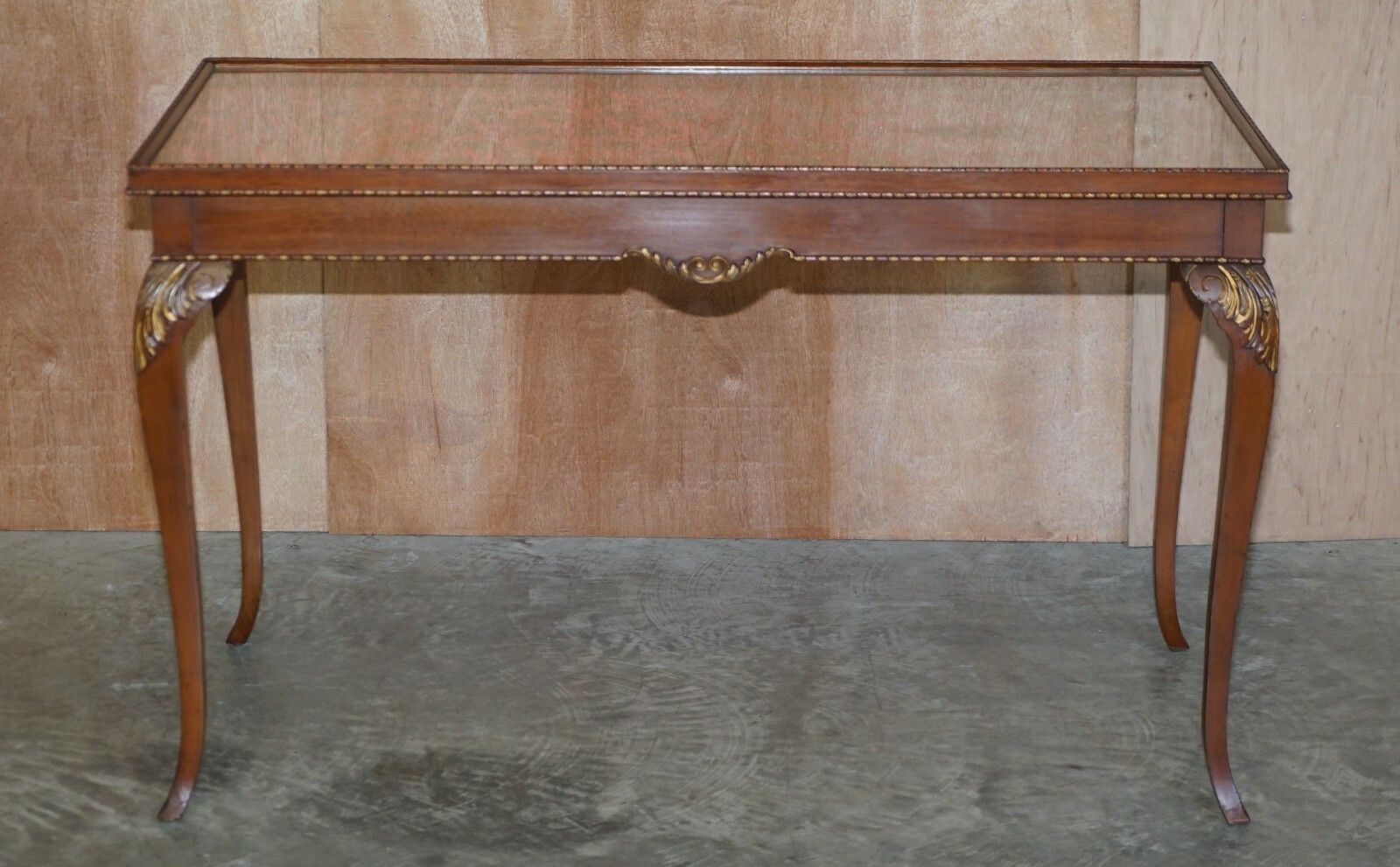 Lovely Vintage Writing Table Desk In Mahogany With Silk Embroidered Glass Top photo for sale
