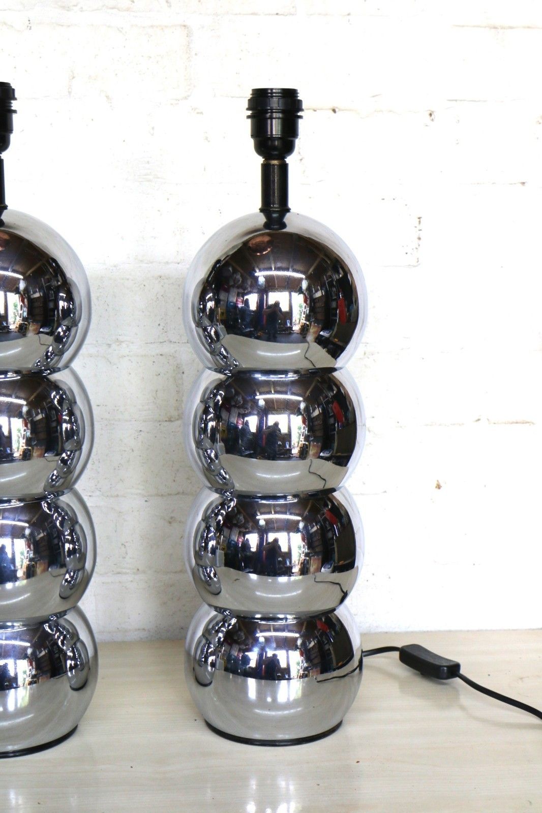Pair Vintage Table Lamps Mid Century Stacked Chrome Lamps George Kovacs Style photo 340.0
