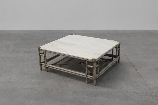 Large Wicker Attila Series Coffee Table With Marble Top By Gasparucci, 1980s photo 4158.0
