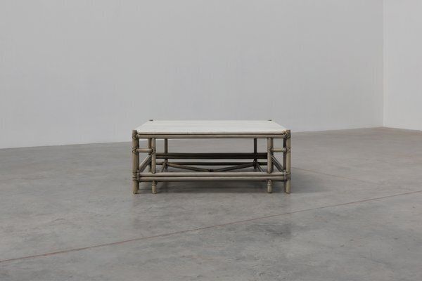 Large Wicker Attila Series Coffee Table With Marble Top By Gasparucci, 1980s photo vinterior
