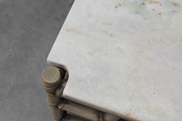 photo furniture Large Wicker Attila Series Coffee Table With Marble Top By Gasparucci, 1980s