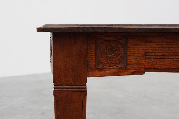 Furniture Art Deco Dining Table In Oak With Carved Frieze, 1920s photo