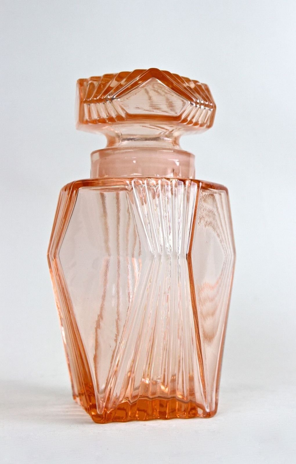 20th Century Art Deco Glass Decanter Set Of Seven, Coral Colored, At Ca. 1920 photo vinterior