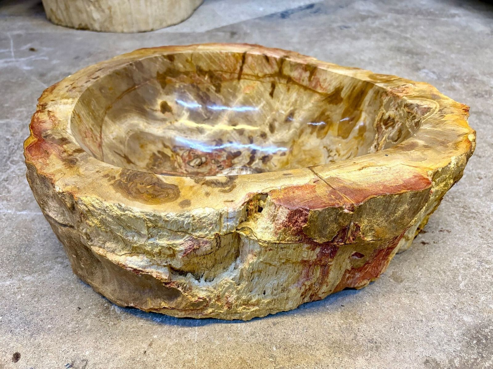 Petrified Wood Sink In Beige/ Brown/ Yellow Tones, Top Quality, Idn 2025 photo for sale