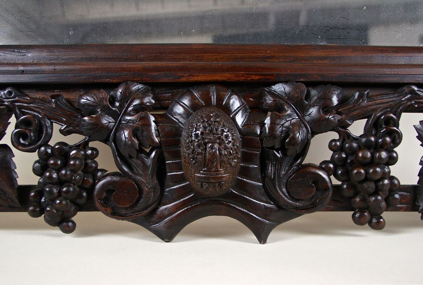 5050.0 20th Century Black Forest Wall Mirror With Grapes And Leaves Hand Carved   1919 photo
