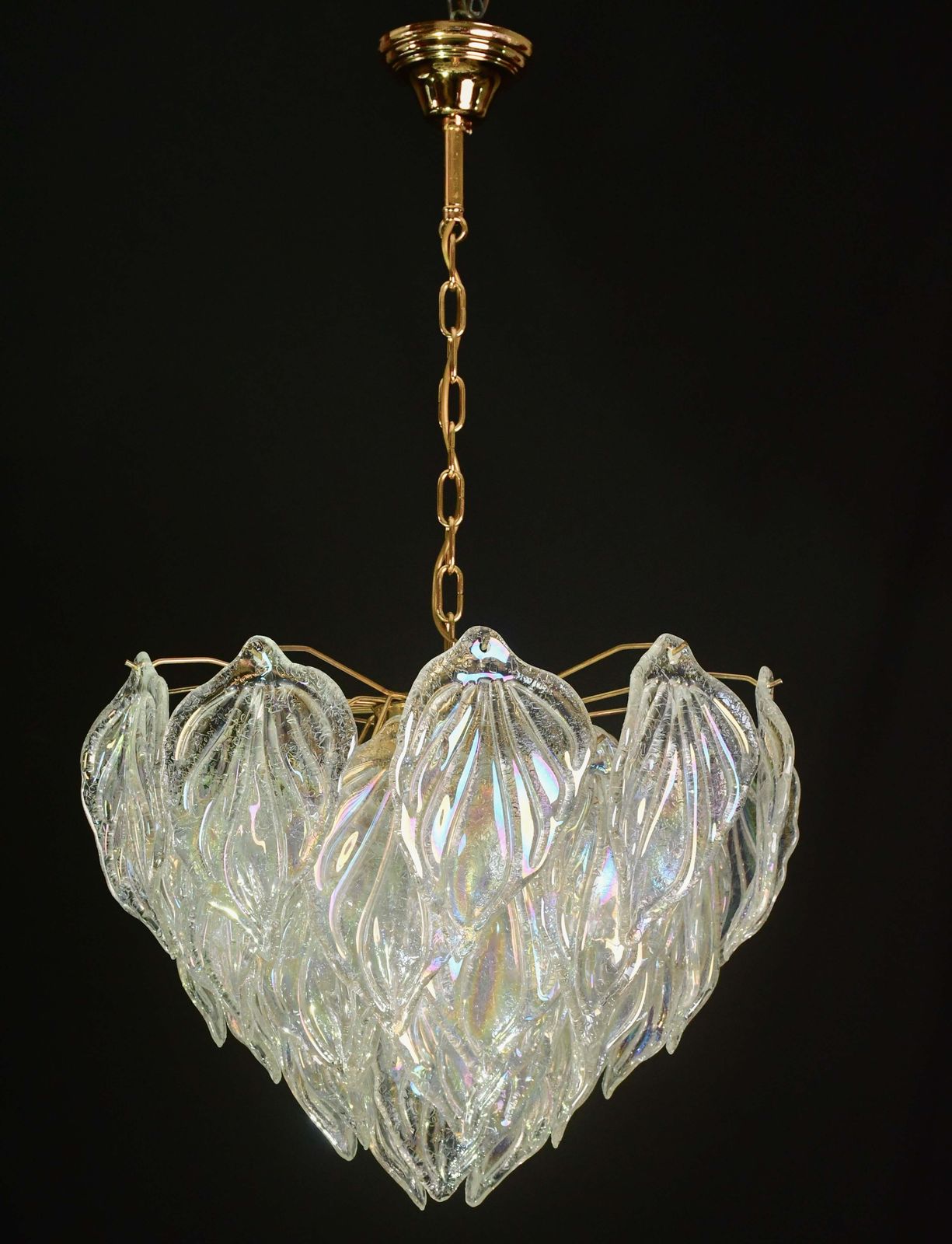 Amazing Large Murano Glass Rainbow Leaves Chandelier photo for sale
