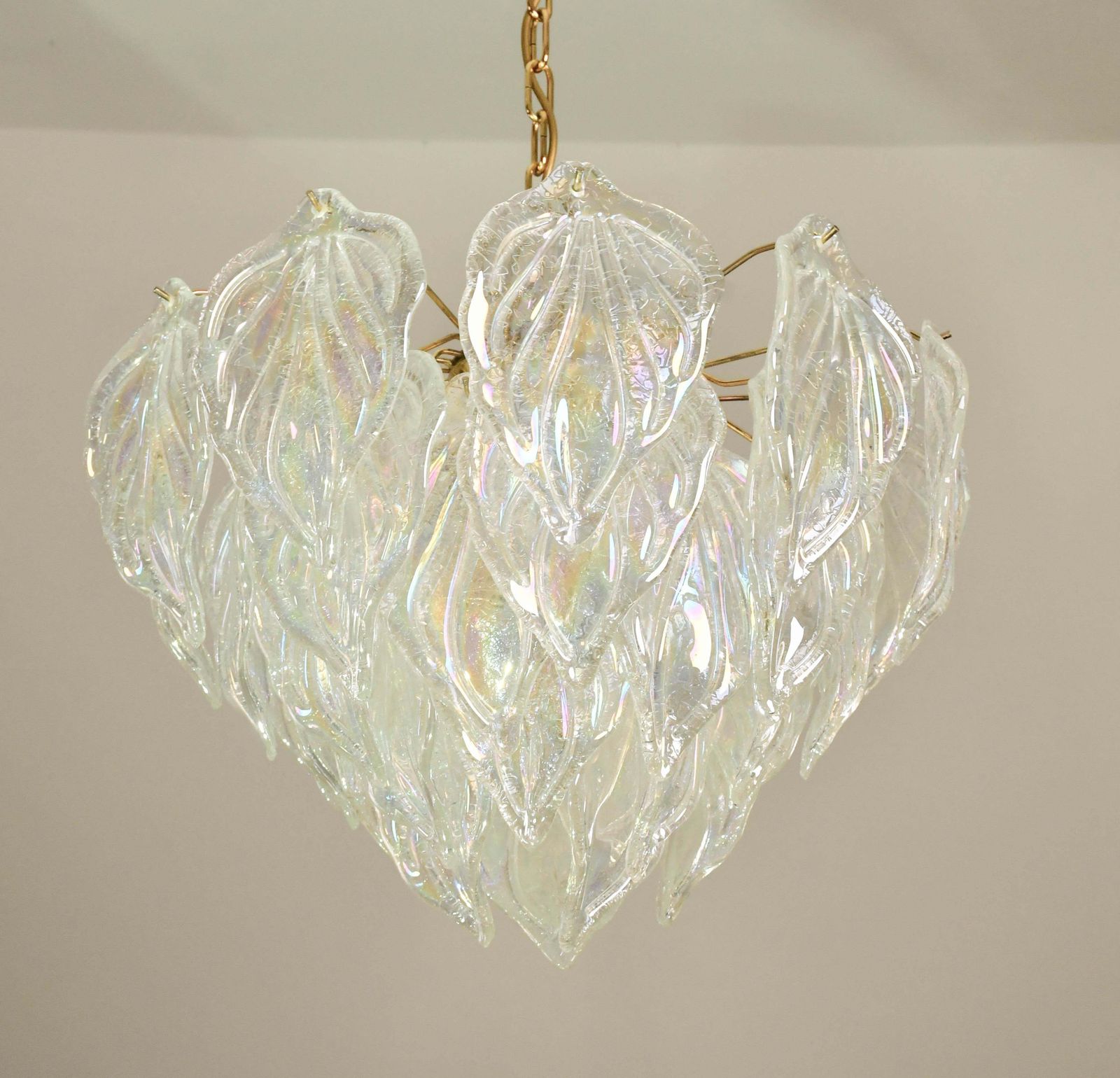 Amazing Large Murano Glass Rainbow Leaves Chandelier photo vintage