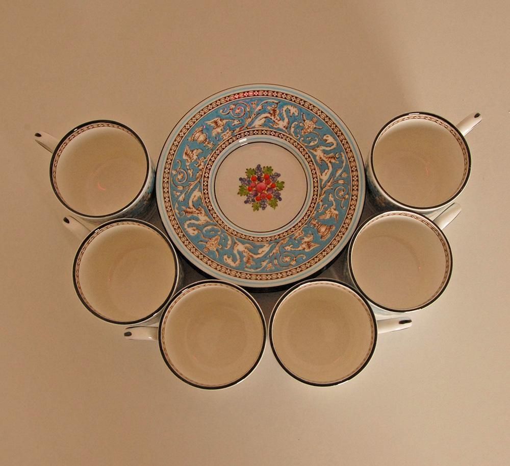 English Wedgwood Tea Set Etruscan Empire Style Bone China Porcelain Turquoise Pattern  15 Pieces photo for sale