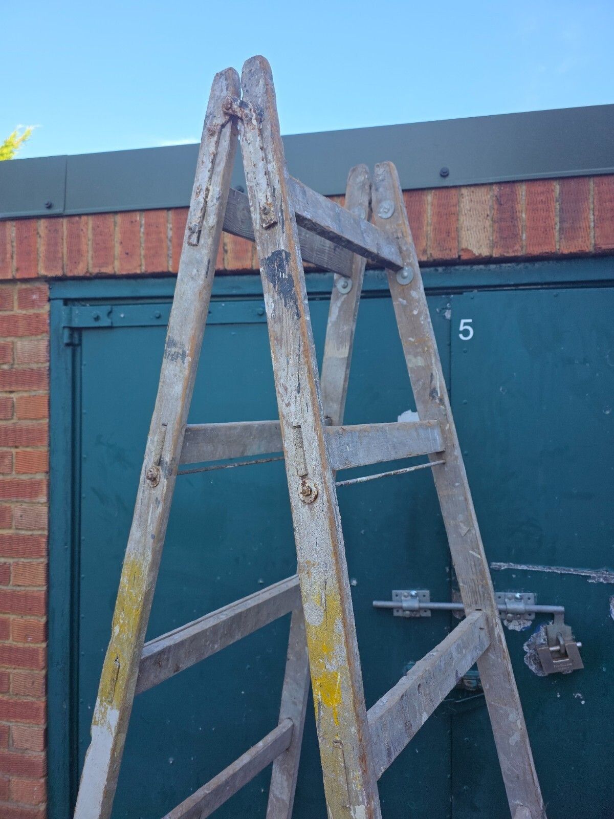 Vintage French Pine Wooden Trestle Ladders Shelving Wedding Display photo for sale