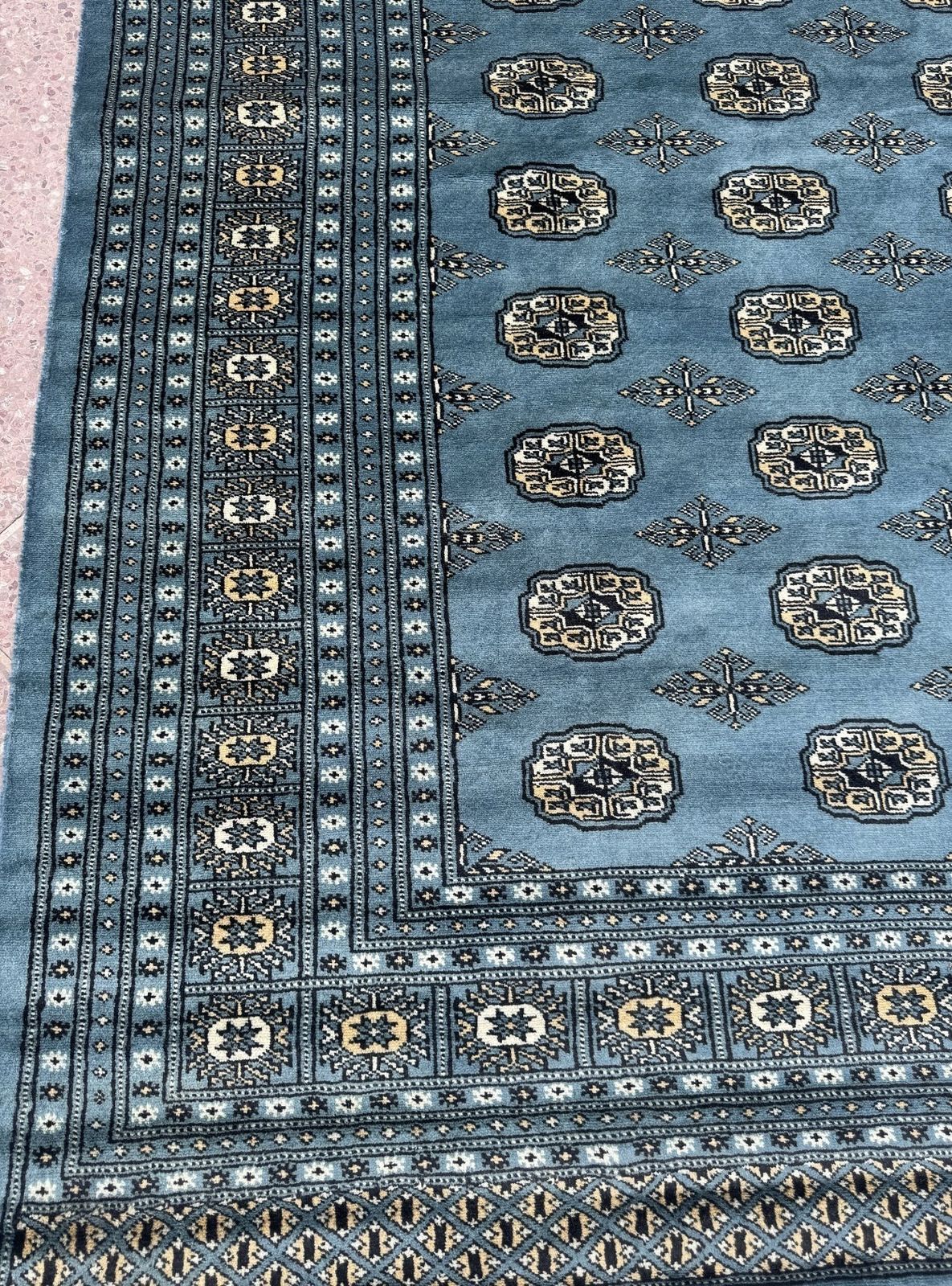 Denim Blue Bokhara Rug 8x10, Late 20th Century