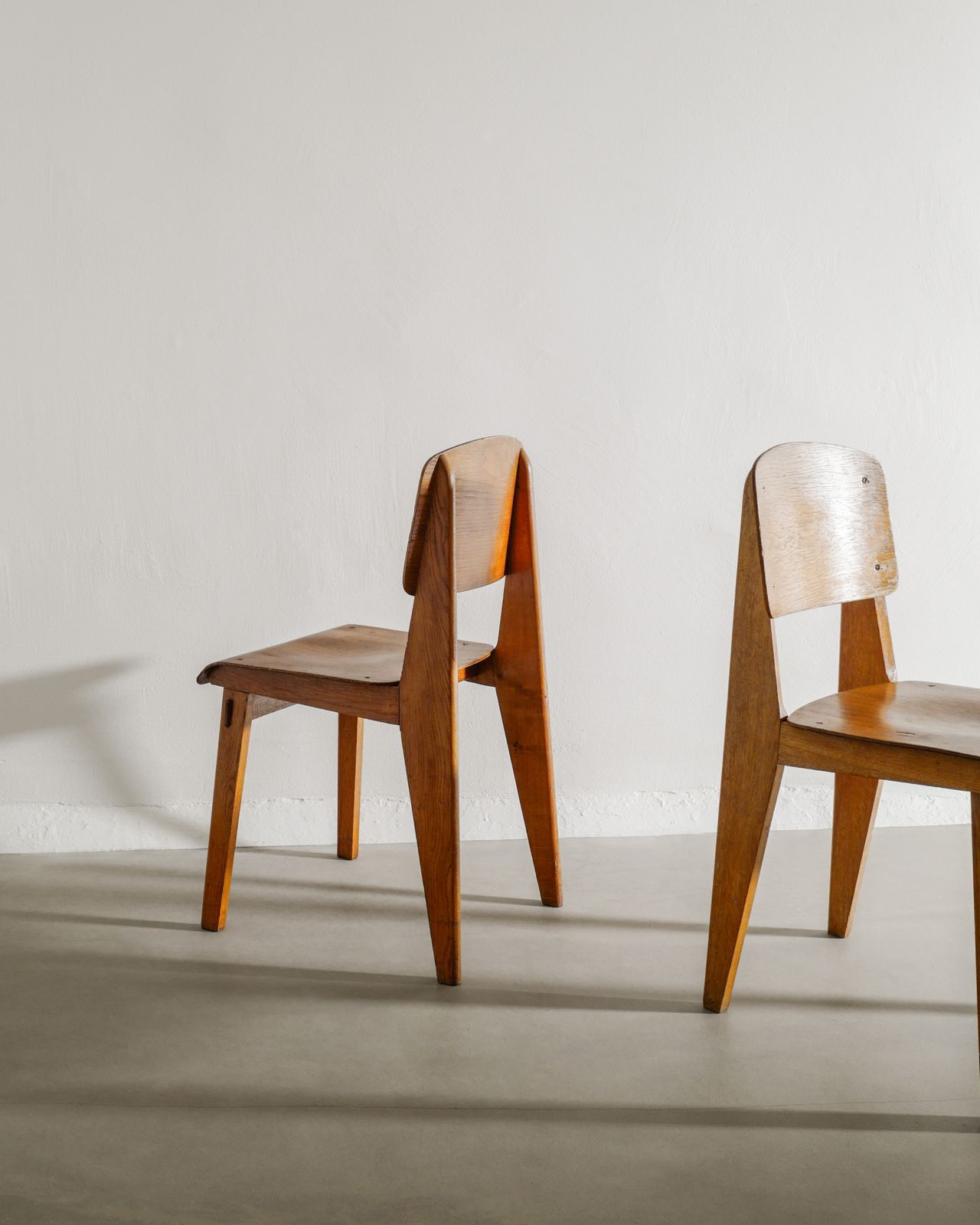 Pair Of French Mid Century Wooden "Tout Bois" Dining Chairs By Jean Prouvé, 1940s photo for sale