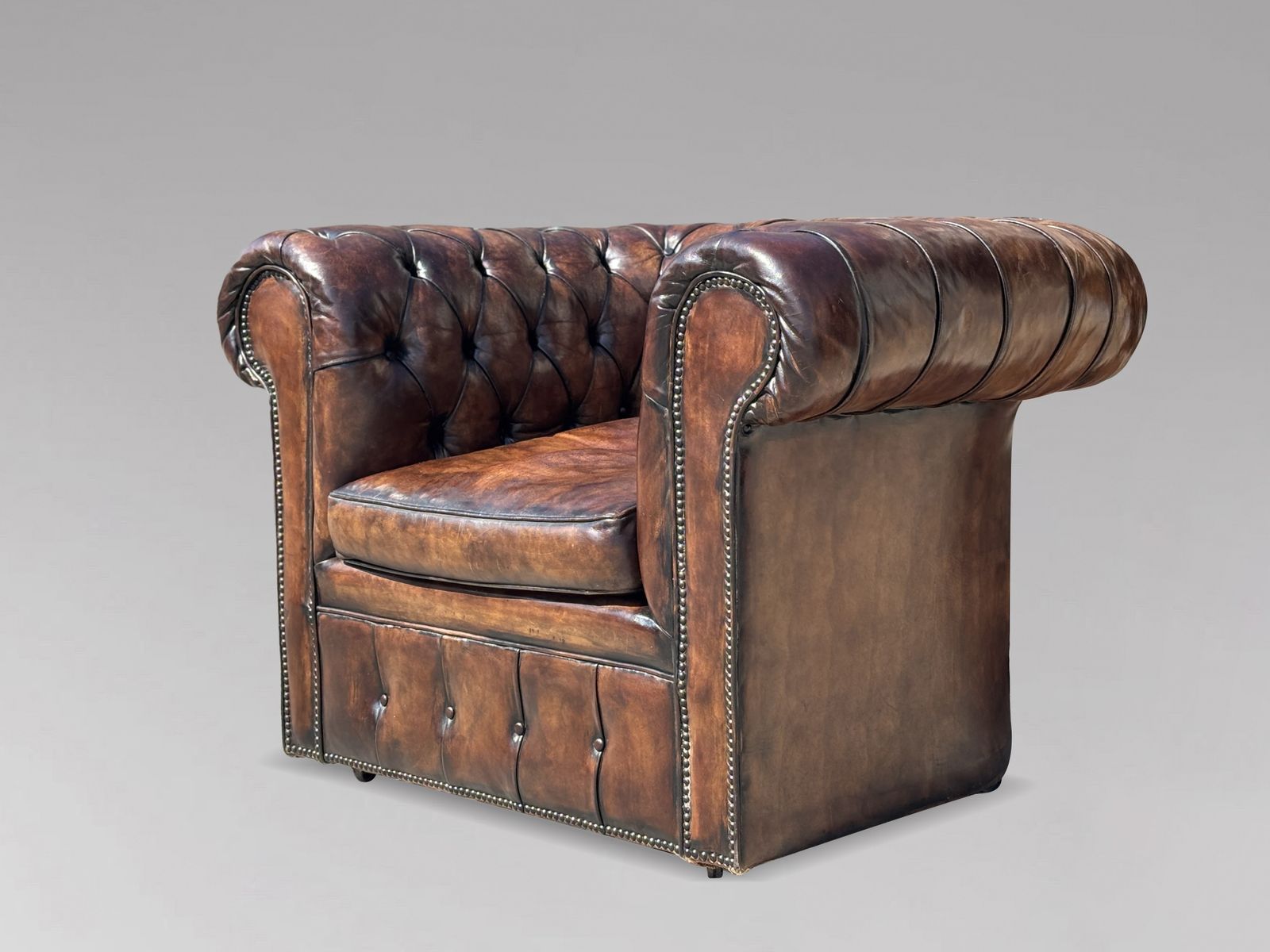 photo for sale Early 20th Century Brown Leather Chesterfield Armchair