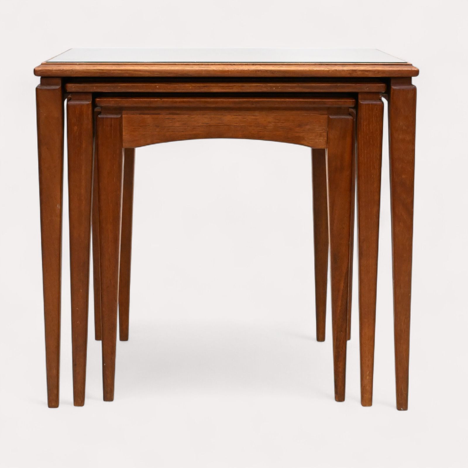 Retro Teak Nest Of Tables With Glass Tops Free Uk Delivery. photo vintage