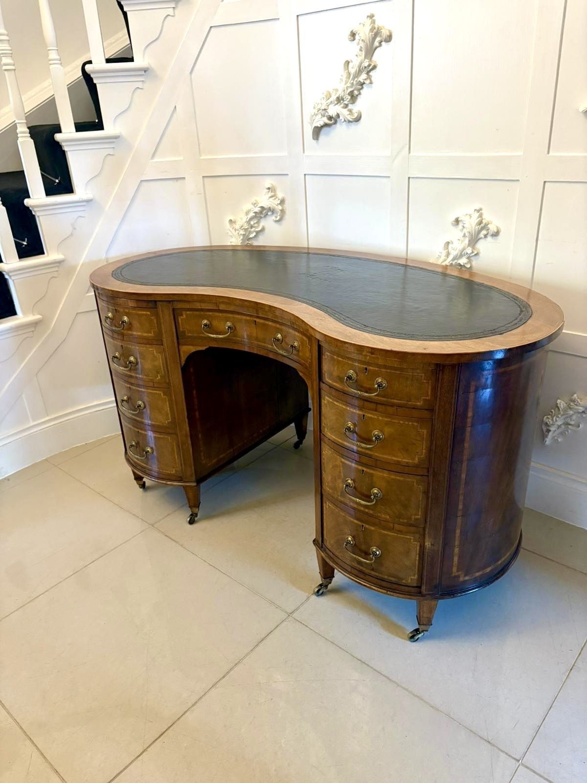 Large Antique Quality Inlaid Mahogany Freestanding Kidney Shaped Desk photo vintage