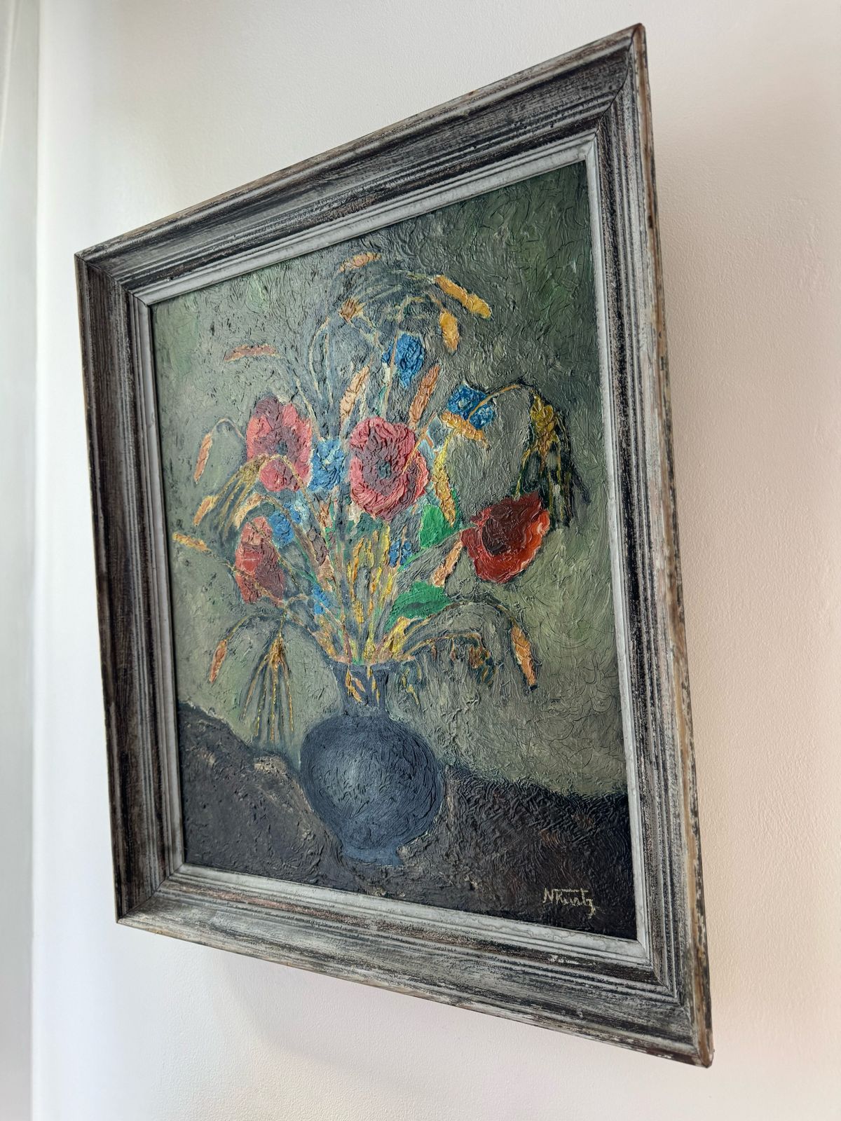 Antique Floral Oil Painting In Original Frame — Signed By N. Kurtz (1930s) photo vintage