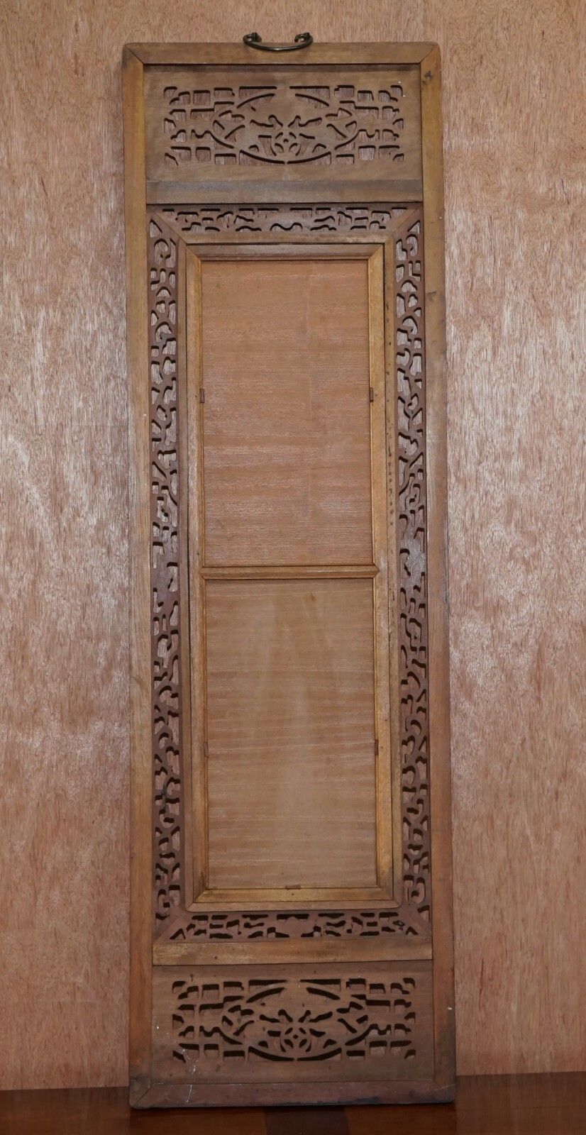 photo furniture Carved Chinese Wood Mirror Panel Depicting Bats Symbol Of Happiness Good Fortune