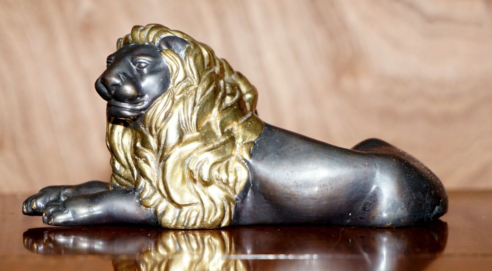 Lovely 19th Century Victorian Gold Gilt Bronze Recumbent Lion Laying Down photo Art
