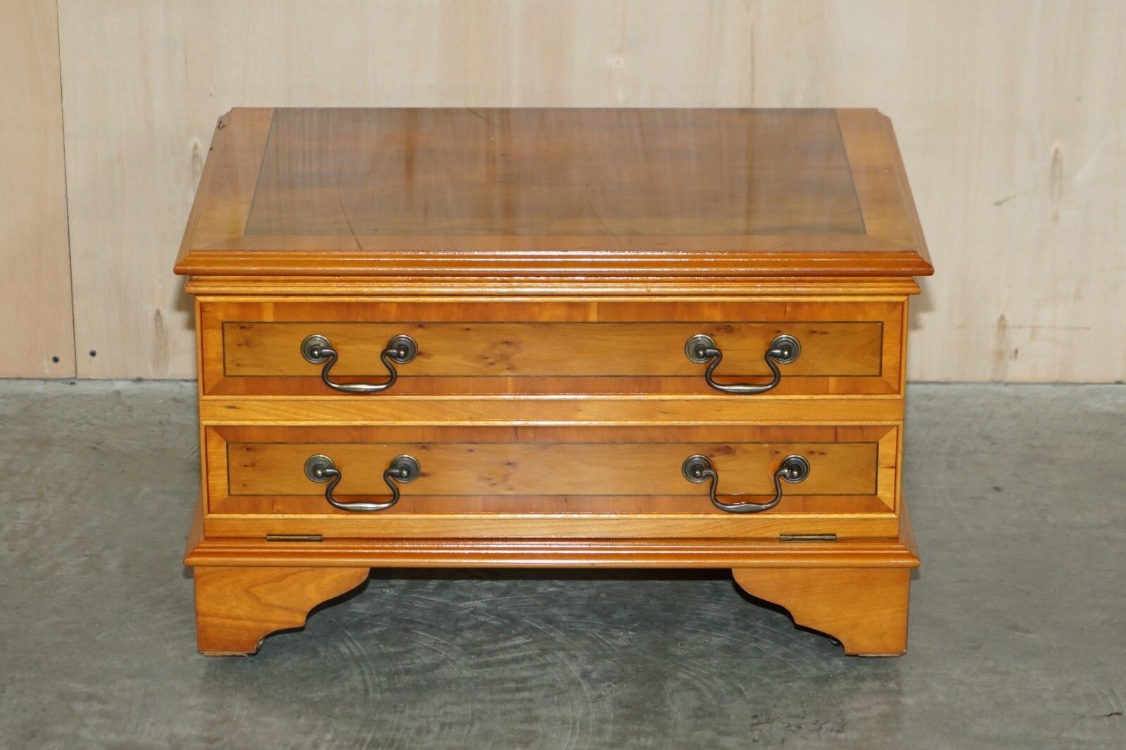 Burr Yew Wood Drop Front Media Television Stand Designed To Hide Sky Boxes Etc photo furniture