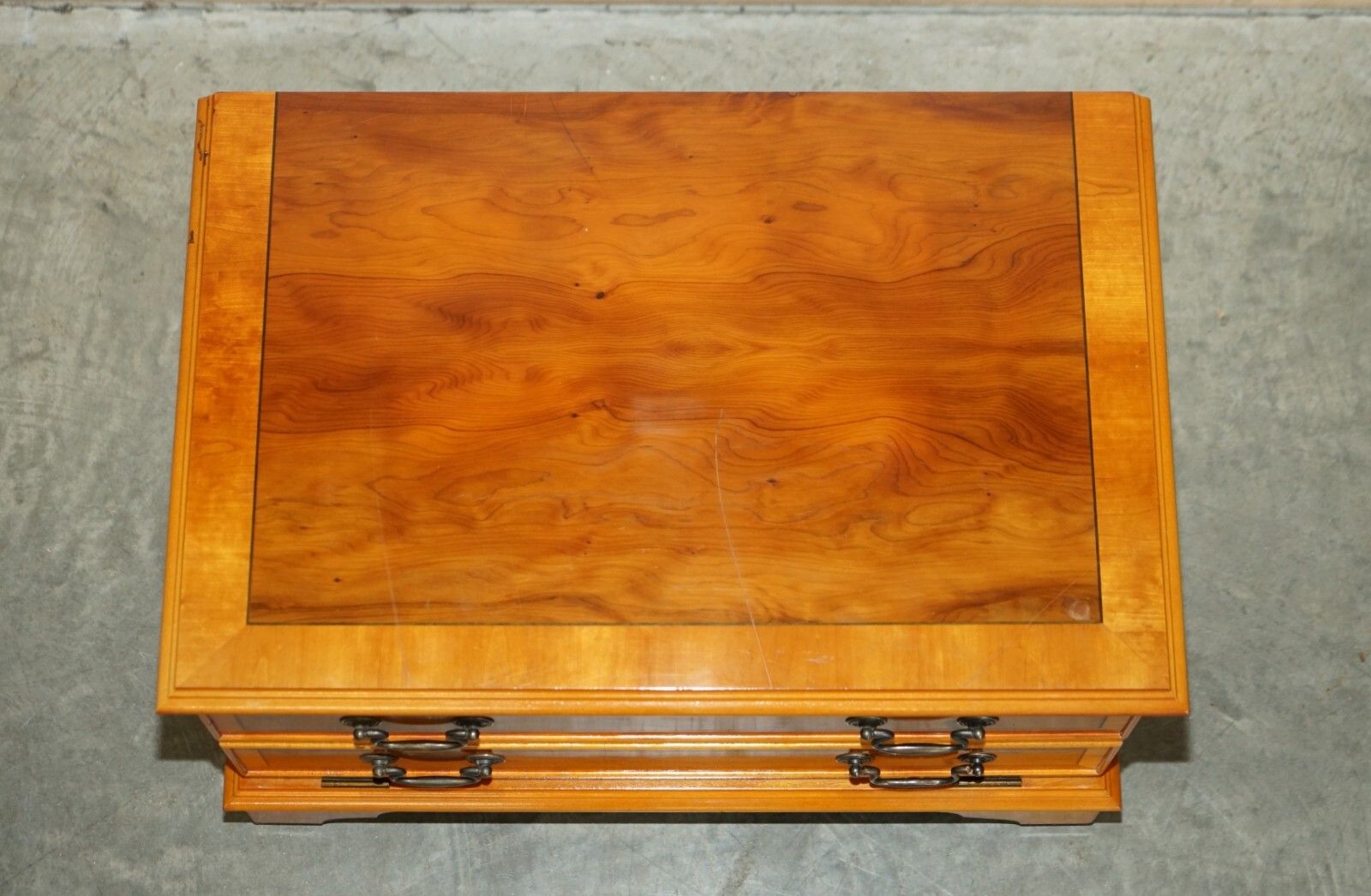 Burr Yew Wood Drop Front Media Television Stand Designed To Hide Sky Boxes Etc photo 650.0