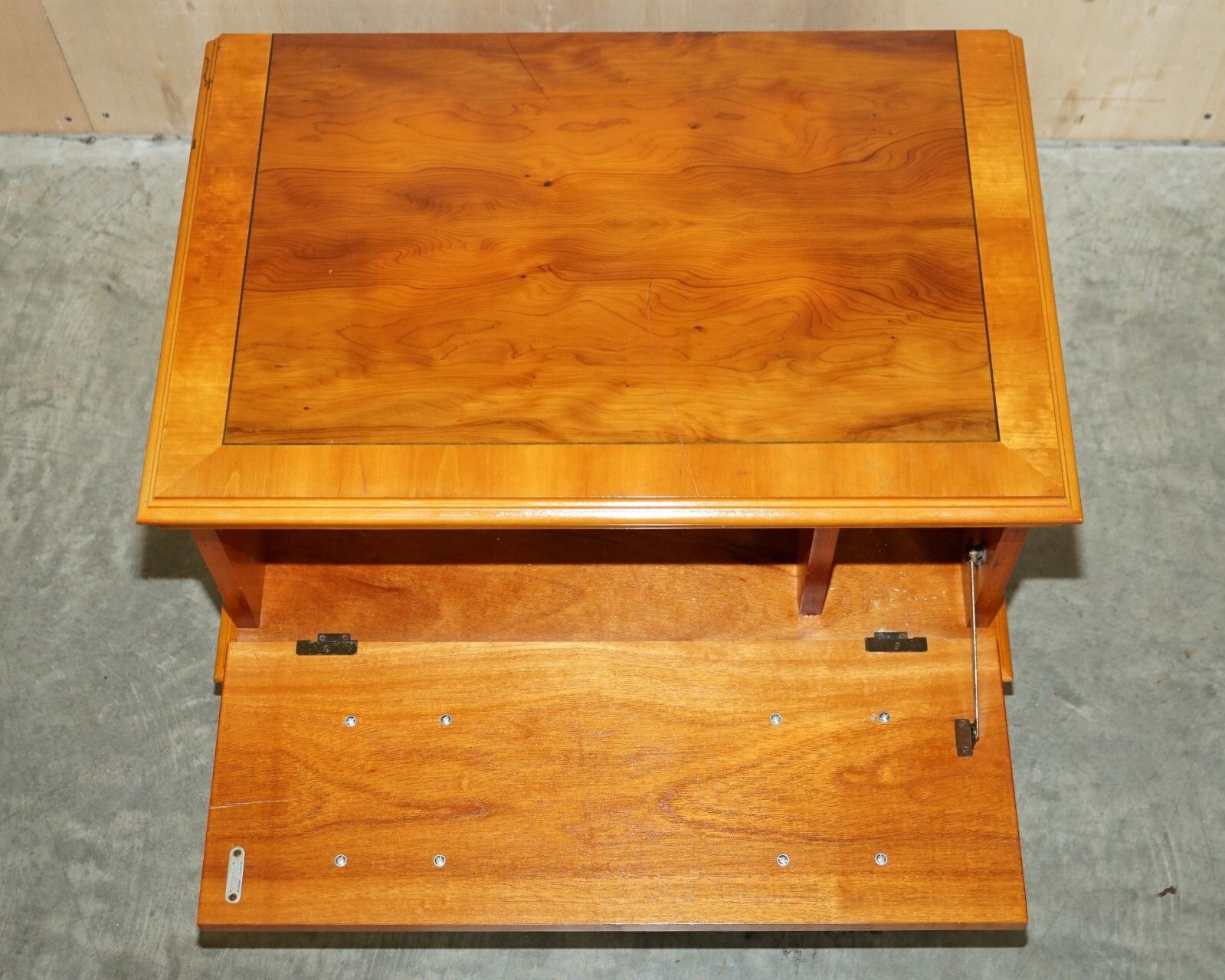 Burr Yew Wood Drop Front Media Television Stand Designed To Hide Sky Boxes Etc photo buy