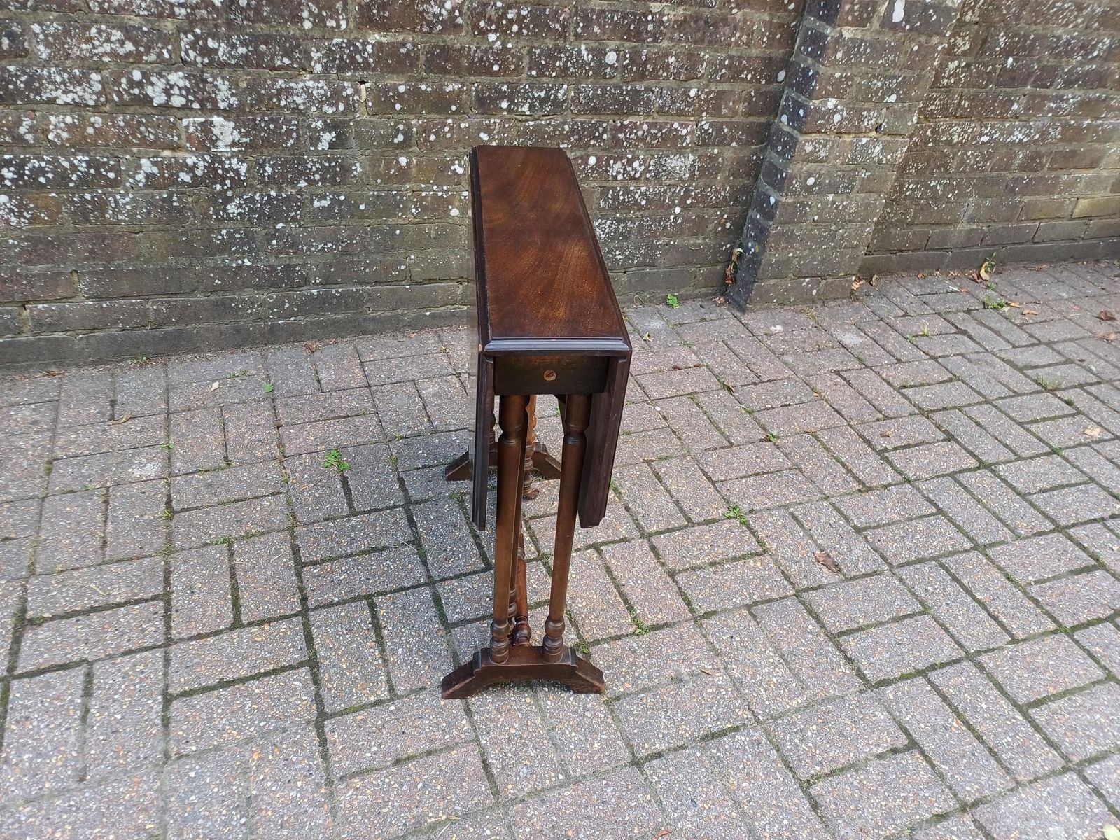 Antique Solid Mahogany Inlaid Sutherland Table 19thc Drop Leaf Folding Occasional Side Lamp Tea Table With Turned Legs & Porcelain Castors photo 275.0