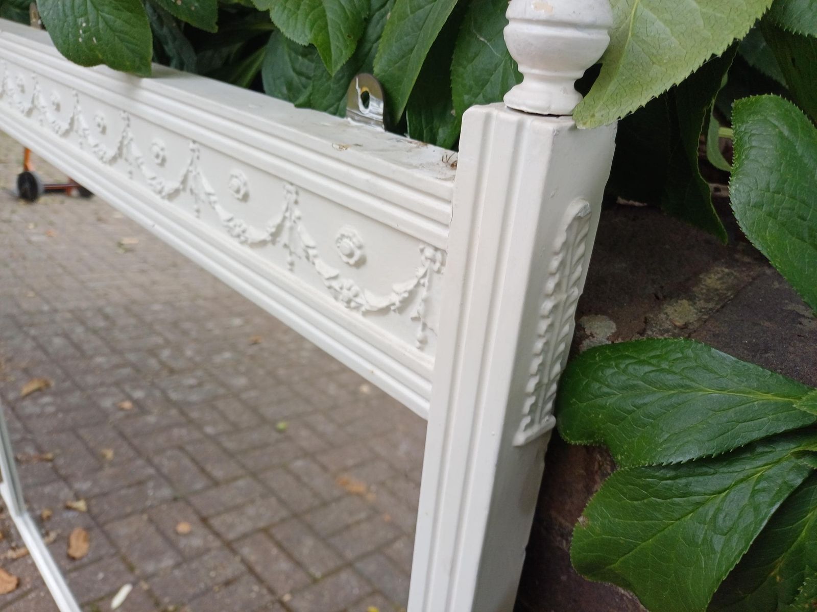 Enormous Victorian Overmantel Mirror C.1880–1900, White Painted Frame With Gesso Swag & Rosette Decoration, Grand Antique photo for sale