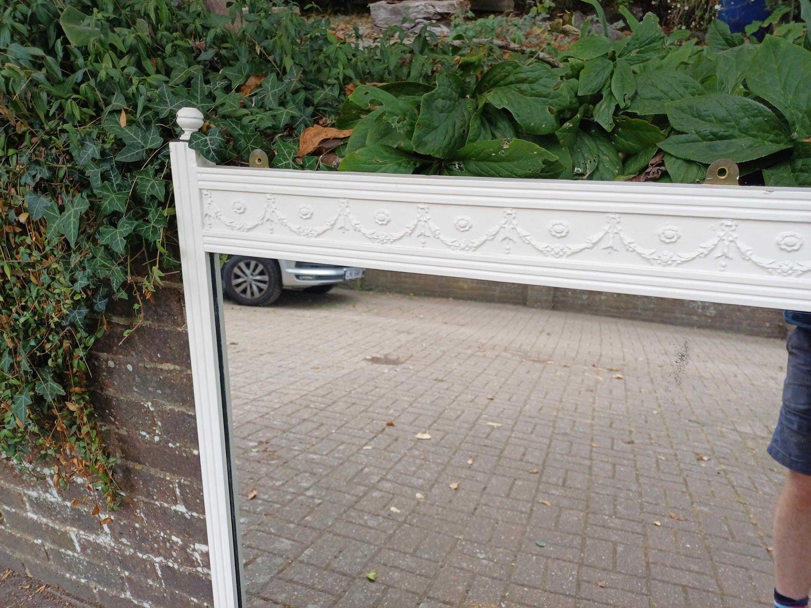 Enormous Victorian Overmantel Mirror C.1880–1900, White Painted Frame With Gesso Swag & Rosette Decoration, Grand Antique photo Home Decor