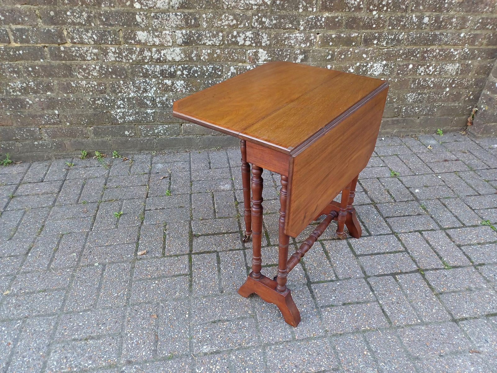 Antique Mahogany Inlaid Sutherland Table 19thc Drop Leaf Folding Occasional Side Table With Turned Legs Porcelain Castors photo buy